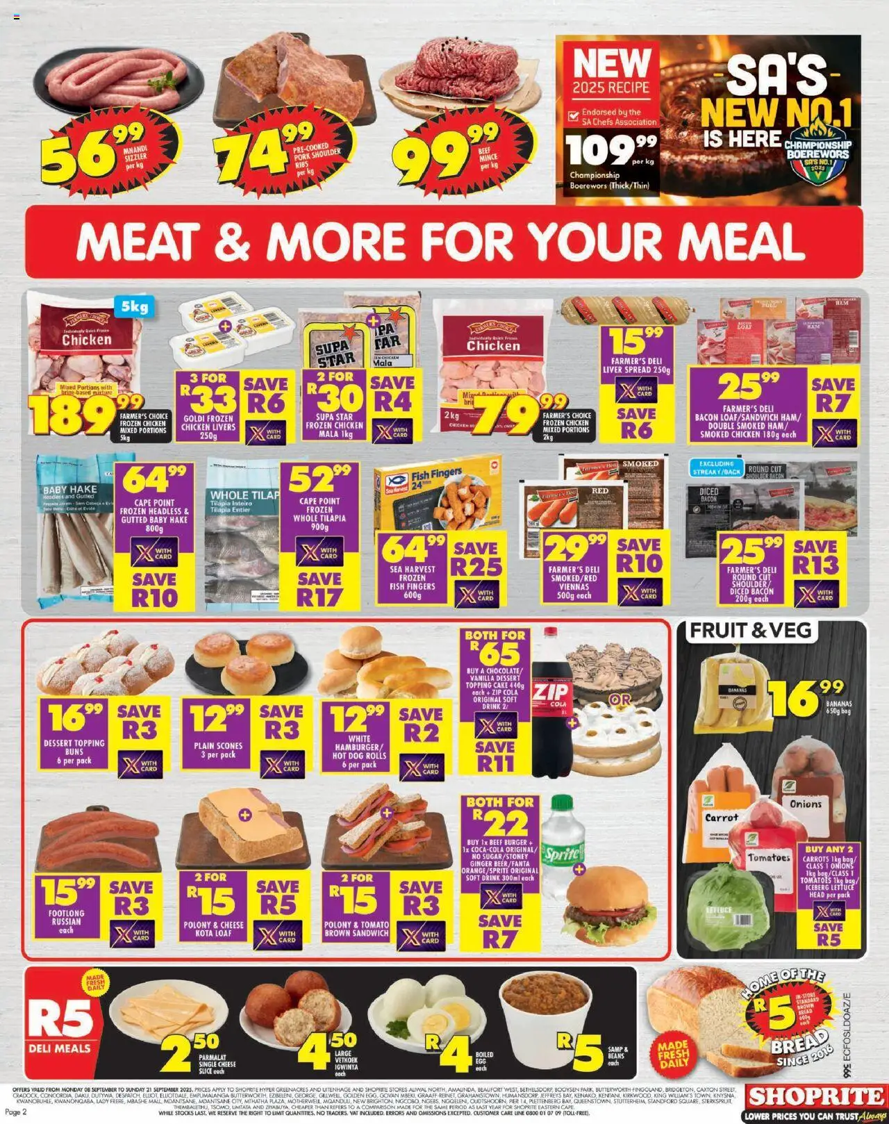 New Shoprite catalogue – valid from 08.09.2025 | Page: 2 | Products: Cheese, Polony, Bananas, Lettuce