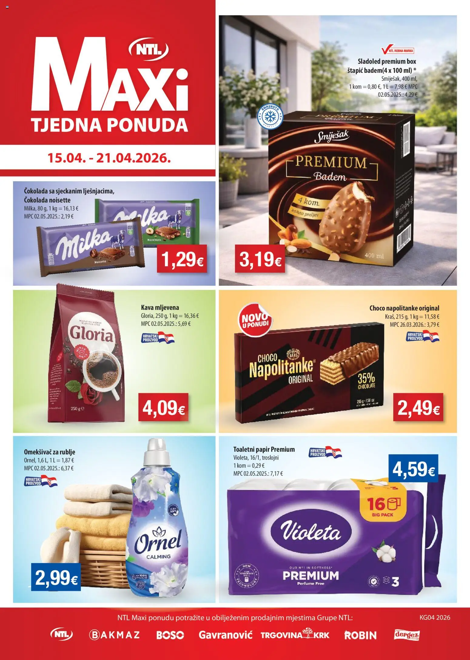 NTL katalog | vrijedi od 15.04.2026 | Stranica: 1 | Proizvodi: Čokolada, Sladoled, Napolitanke, Kakao