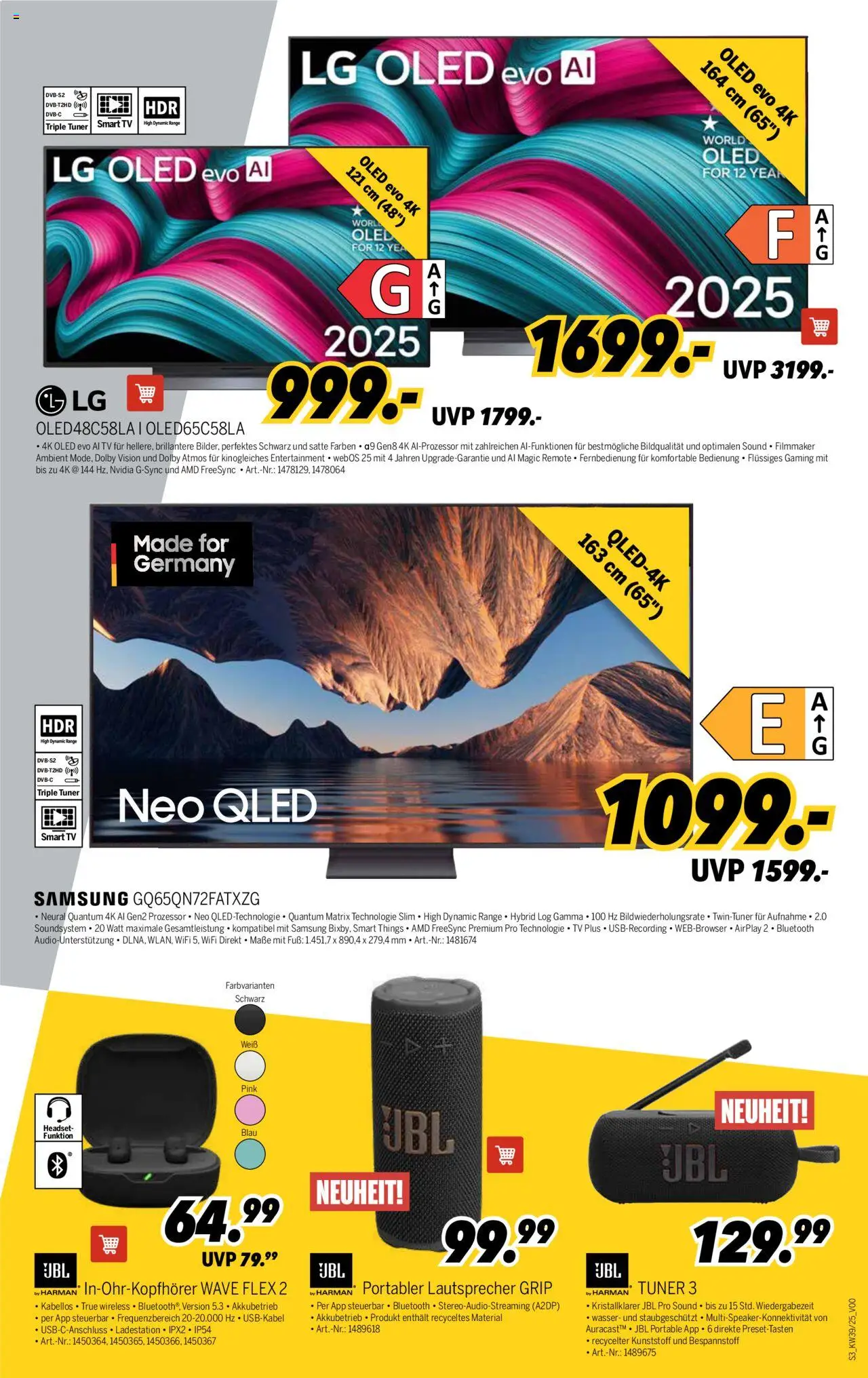 Medimax Prospekt 	 – gültig ab 20.09.2025 | Seite: 3 | Produkte: Lautsprecher, Smart TV, Headset, TV