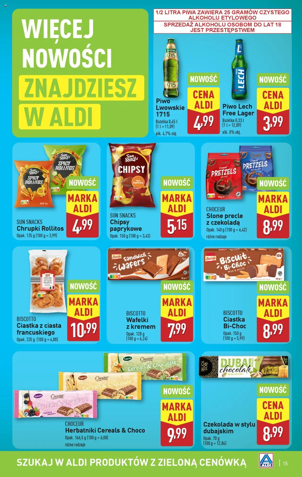 Aldi Gazetka od 09.06.2025 | Strona: 15 | Produkty: Chipsy, Chrupki, Sandwich, Wafelki