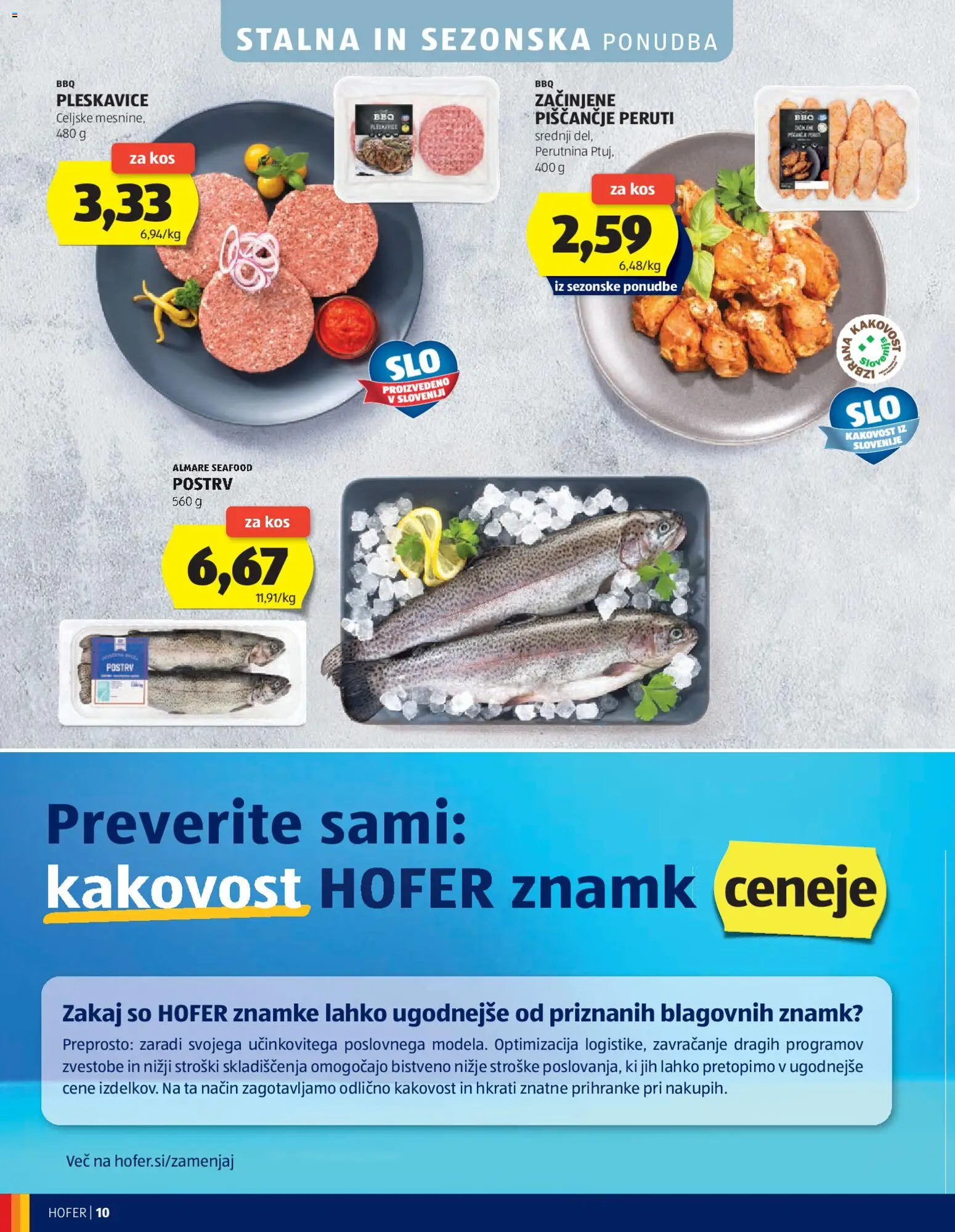 Novi Hofer katalog ponudbe – veljaven od 25.03.2026 | Stran: 10 | Izdelki: Postrv, Pleskavice, Kos