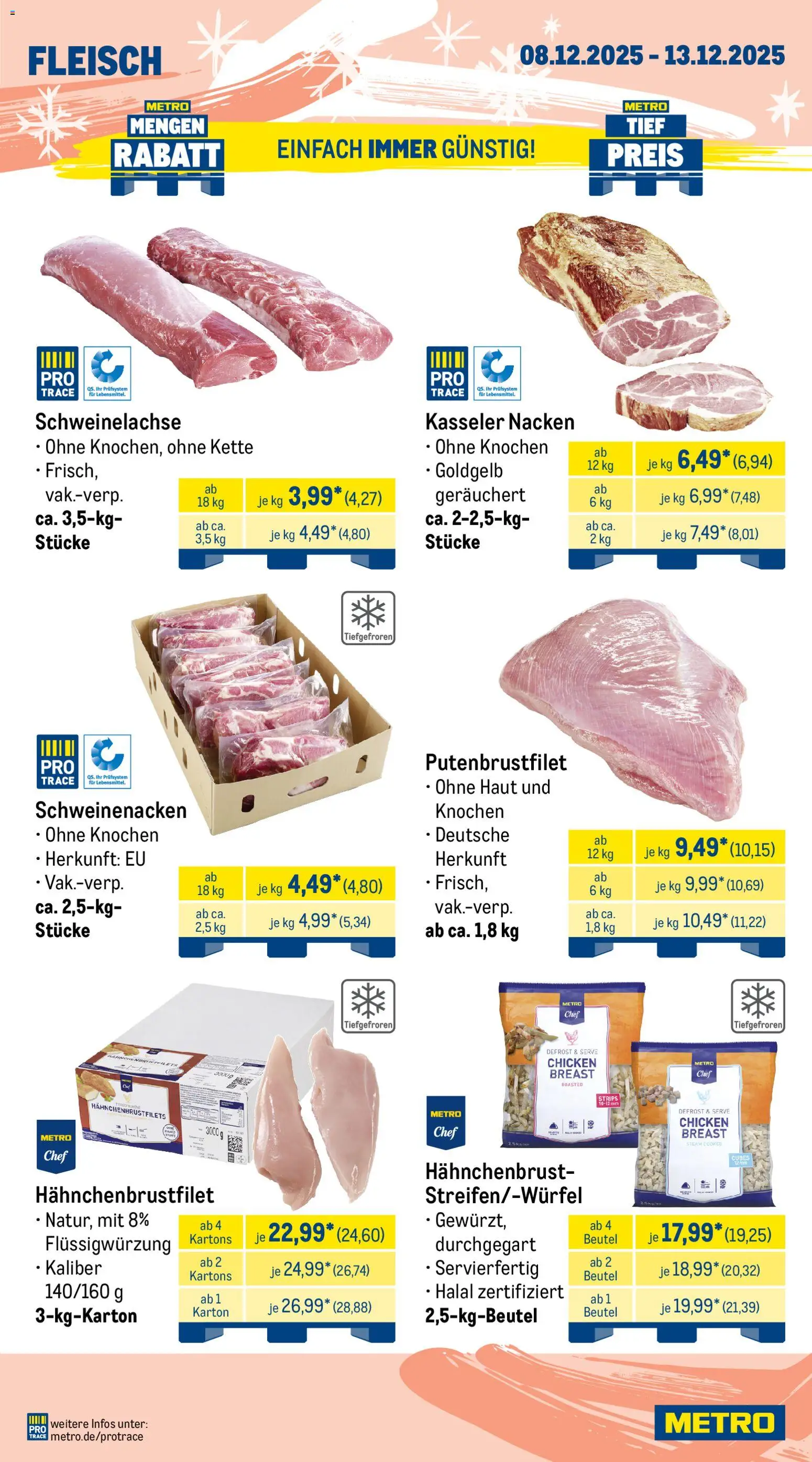 Metro Wochen-Angebote Gastro – gültig ab 08.12.2025 | Seite: 3 | Produkte: Schweinenacken, Kasseler nacken, Fleisch, Hahnchenbrust