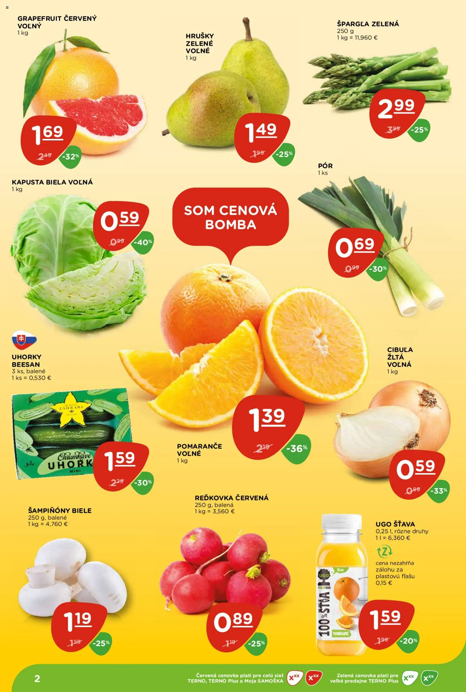 Nové Terno akcie – leták je platný od 23.04.2026 | Strana: 2 | Produkty: Kapusta, Grapefruit, Cibuľa, Špargľa