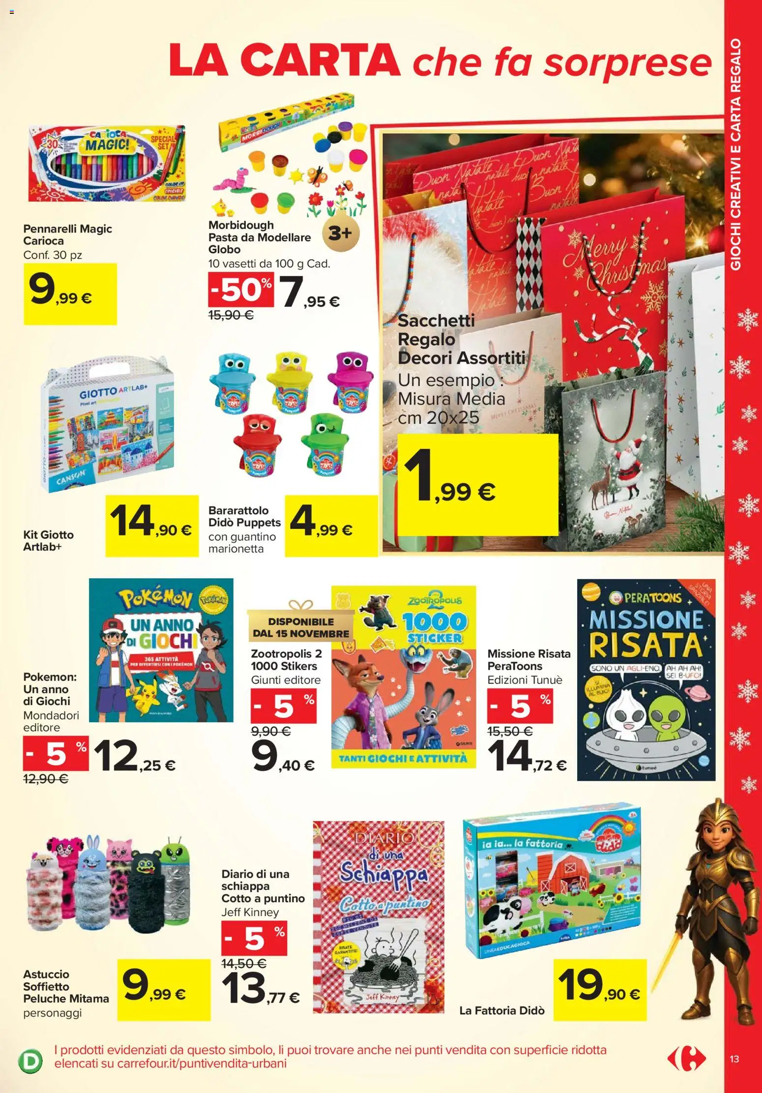 Volantino Carrefour del 24.10.2025 | Pagina: 13 | Prodotti: Peluche, Pasta, Astuccio, Pennarelli