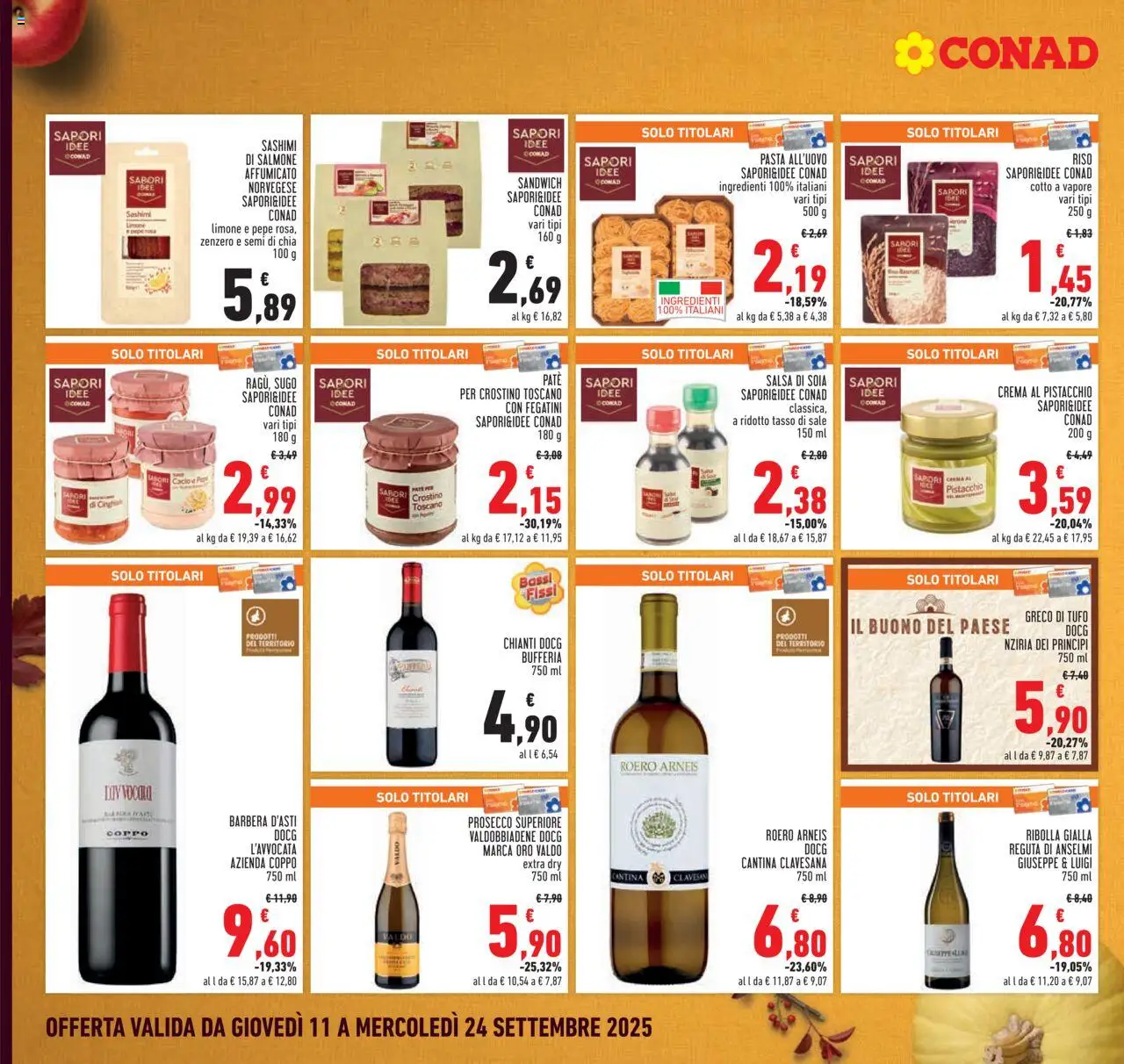 Volantino Conad del 11.09.2025 | Pagina: 12 | Prodotti: Crema, Riso, Prosecco, Salsa