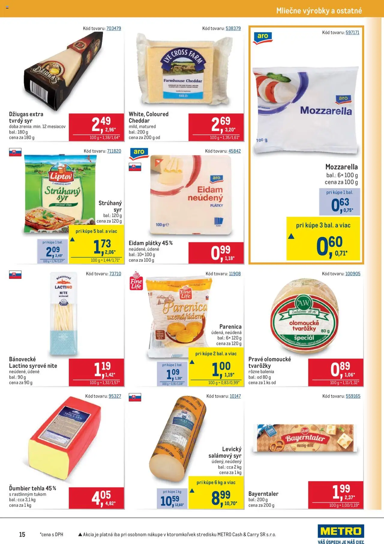 Nové Metro akcie – leták je platný od 08.10.2025 | Strana: 15 | Produkty: Syr, Eidam, Mozzarella