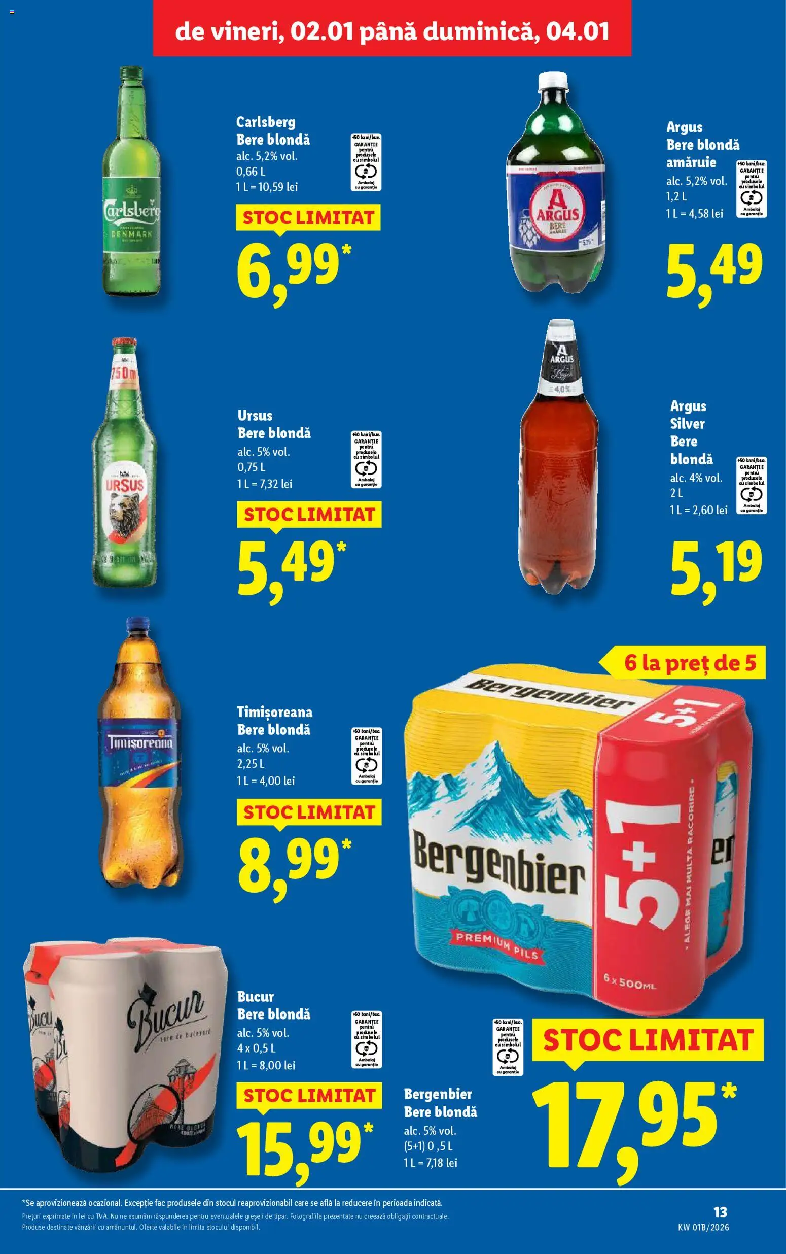 Noul catalog Lidl – valabil de la 02.01.2026 | Pagină: 13 | Produse: Bere, Plastik Kulübe