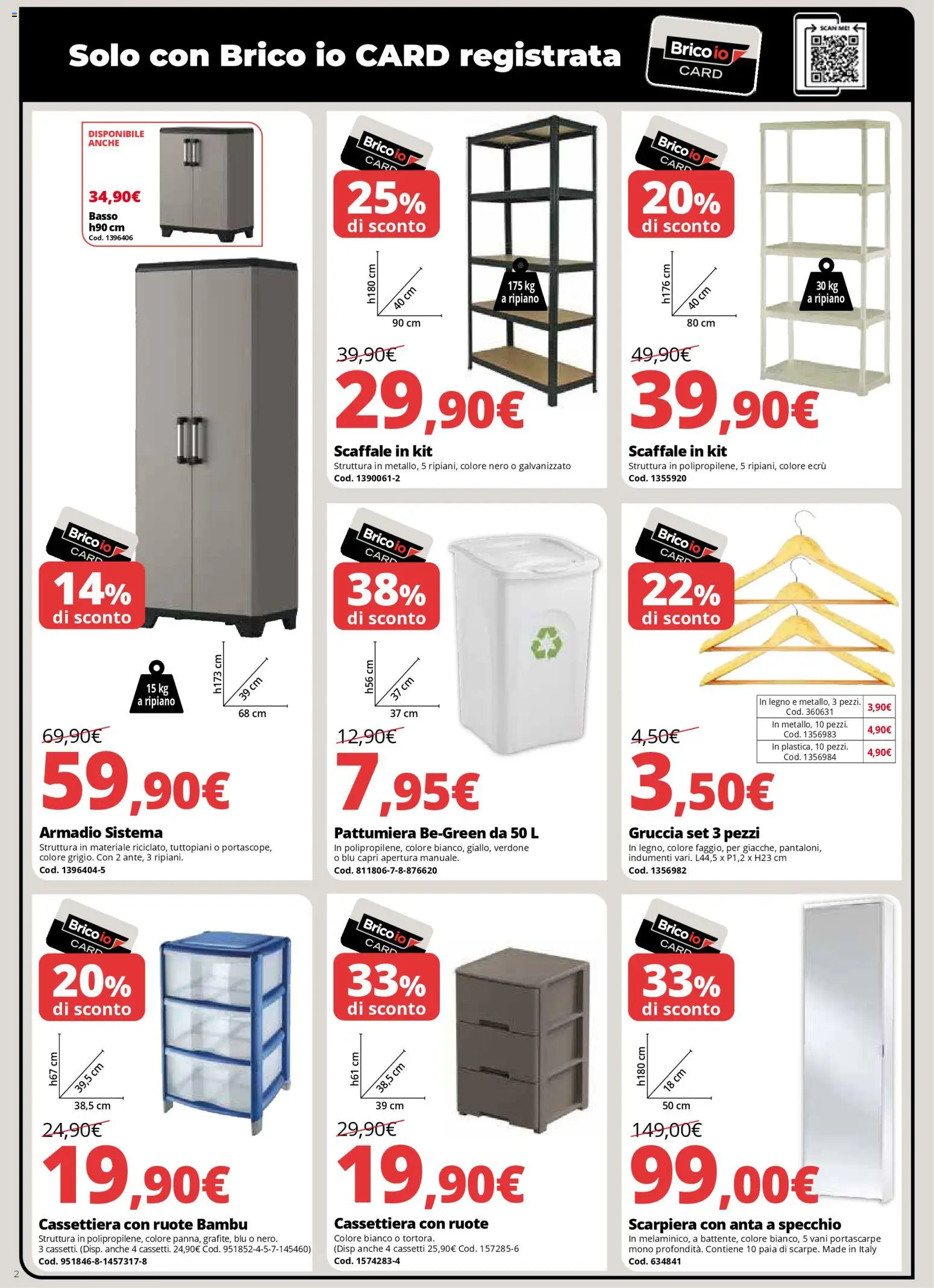 Volantino Brico io del 06.11.2025 | Pagina: 2 | Prodotti: Ripiano, Pattumiera, Scarpiera, Specchio