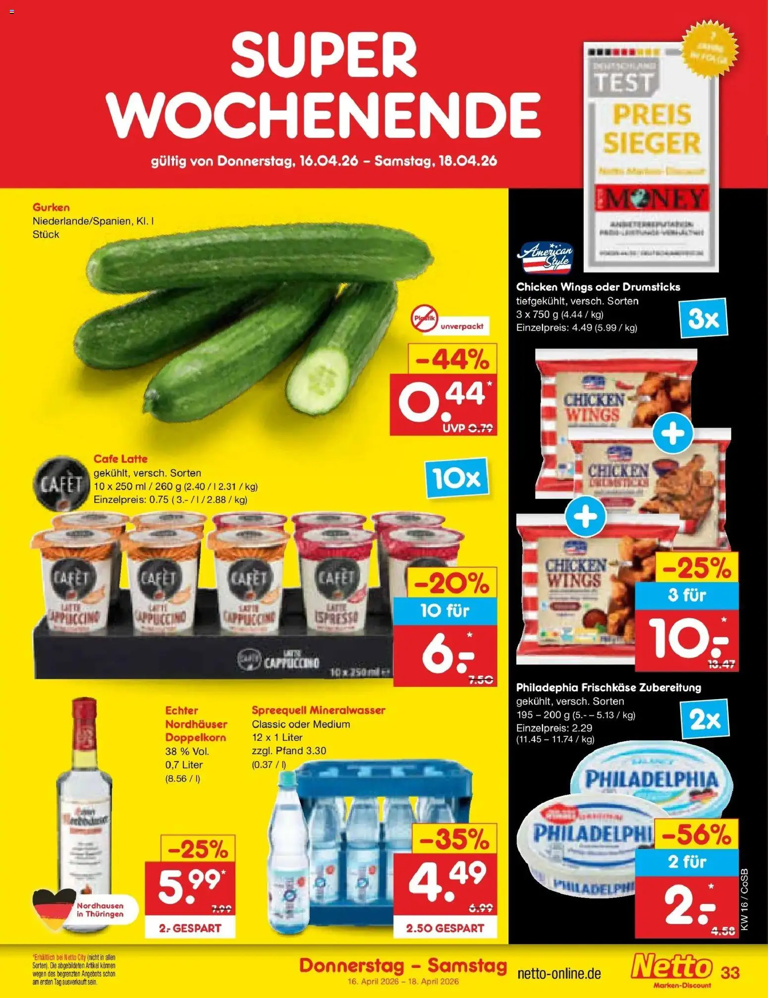 Netto Marken-Discount Prospekt Bitterfeld-Wolfen	 – gültig ab 13.04.2026 | Seite: 55 | Produkte: Philadelphia, Mineralwasser, Gurken, Frischkase