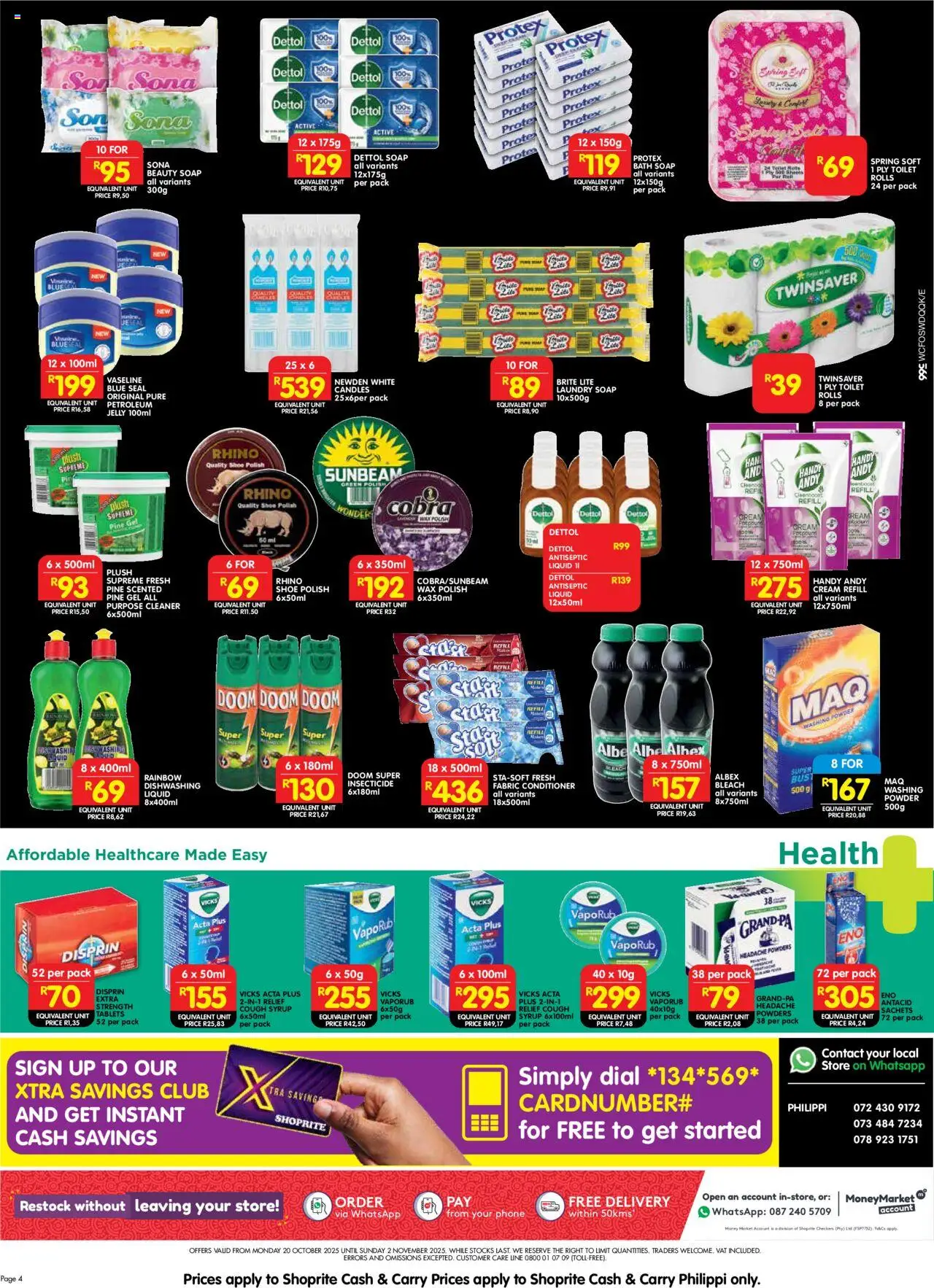 New Shoprite catalogue – valid from 20.10.2025 | Page: 8 | Products: Phone, Bleach, Cream, Syrup