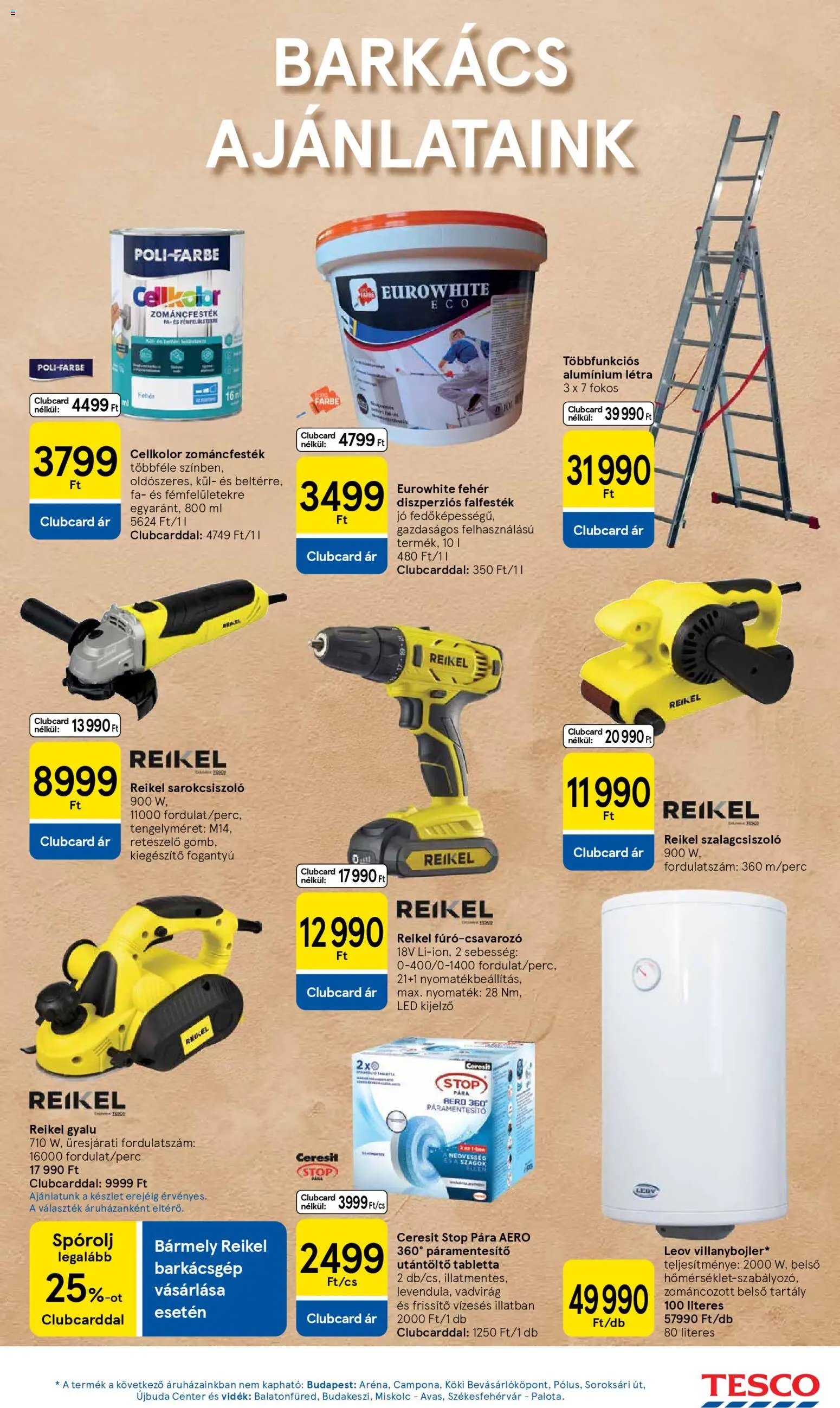 Tesco akciós ujság - amely érvényes a következő dátumtól: 26.02.2026 | Oldal: 11 | Termékek: Páramentesítő, Sarokcsiszoló, Létra