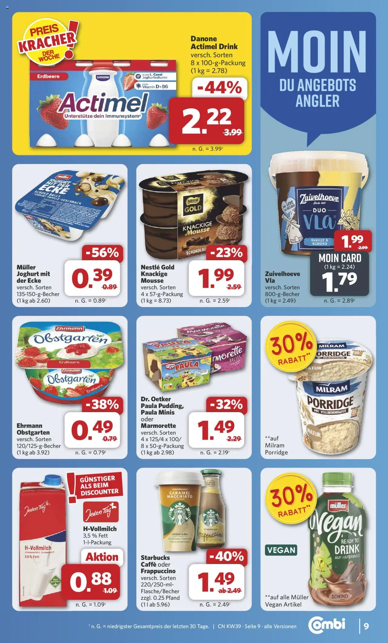 Combi Prospekt 	 – gültig ab 22.09.2025 | Seite: 9 | Produkte: Actimel, Joghurt, Starbucks, Milram
