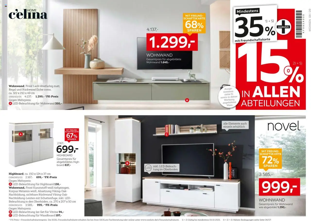 XXXL Lutz Deutschlands Nr. 1 beim Preis! – gültig ab 22.09.2025 | Seite: 8 | Produkte: Wohnwand, HIghboard, Wandboard, Regal