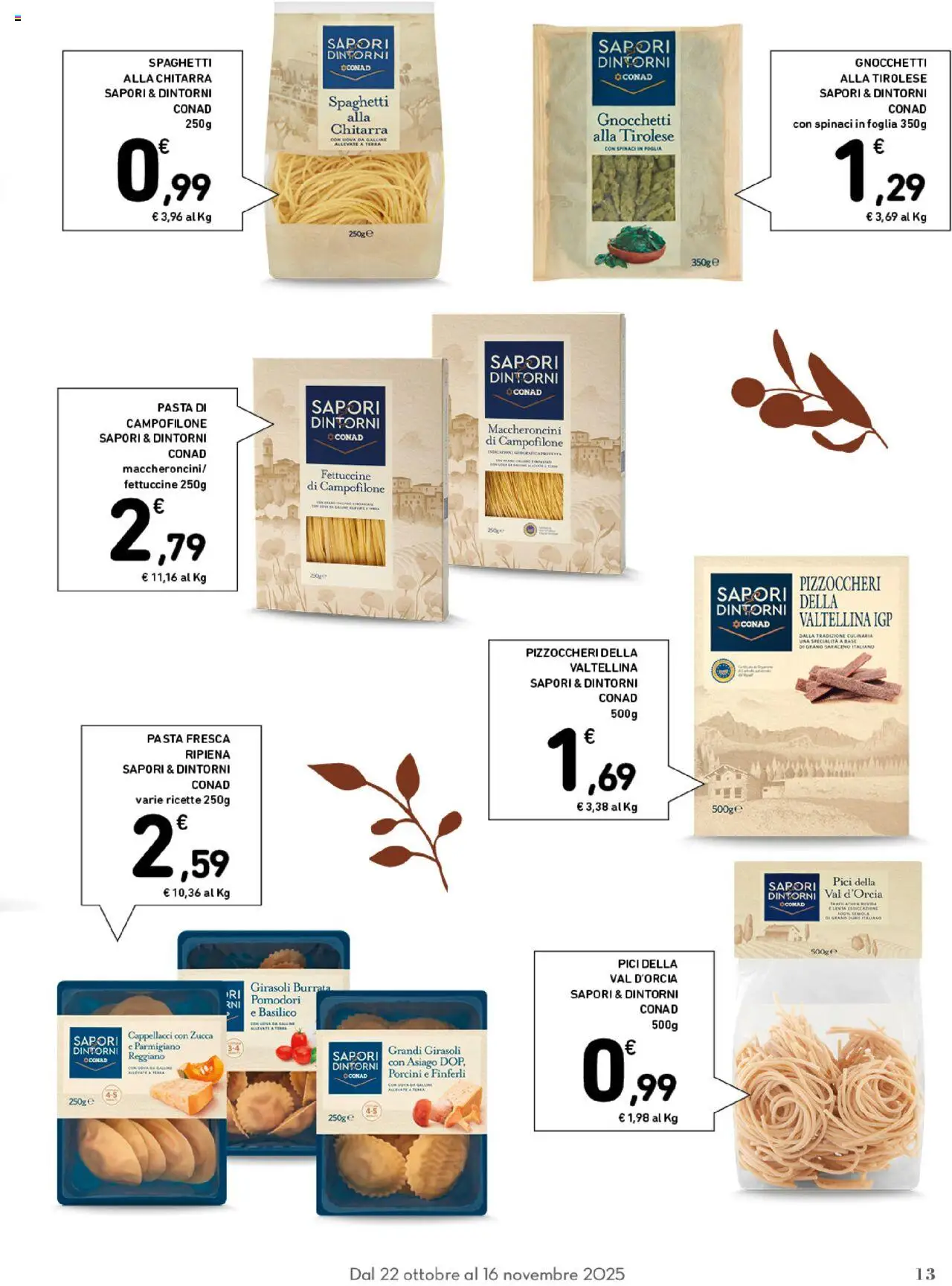 Volantino Conad del 22.10.2025 | Pagina: 13 | Prodotti: Spinaci, Parmigiano reggiano, Gnocchetti, Terra