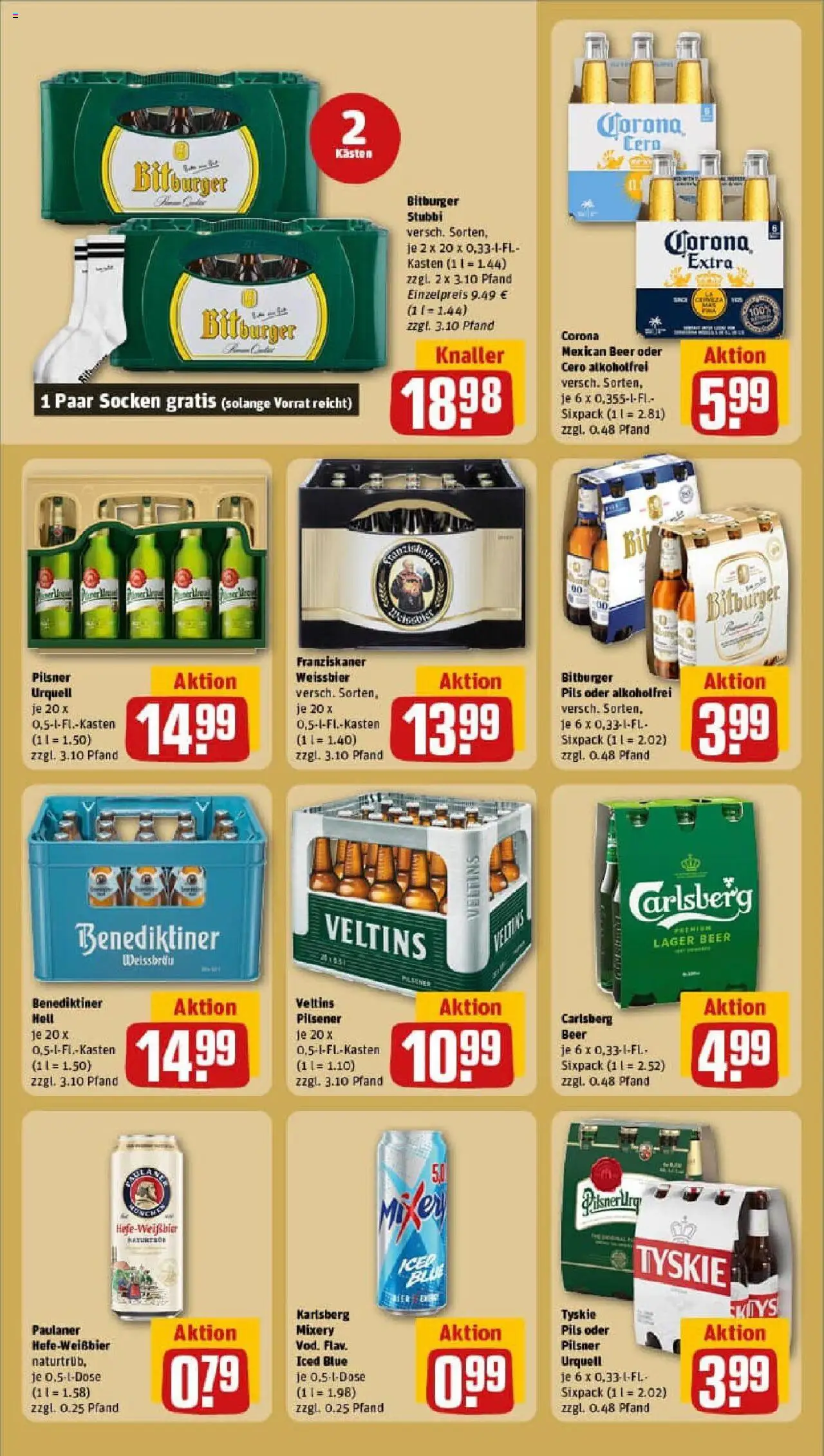 Rewe prospekt Schiffweiler / Landsweiler	 – gültig ab 21.09.2025 | Seite: 19 | Produkte: Tyskie, Pils, Benediktiner hell, Socken