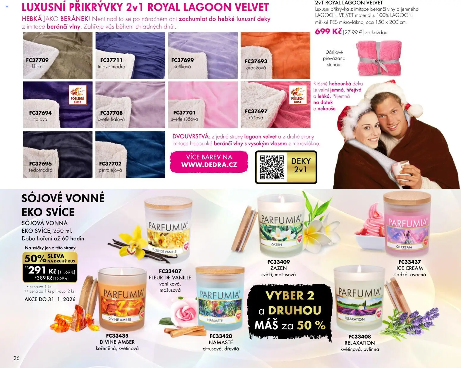 Nové Dedra akcie – leták je platný od 01.01.2026 | Strana: 26 | Produkty: Prikrývka, Deky