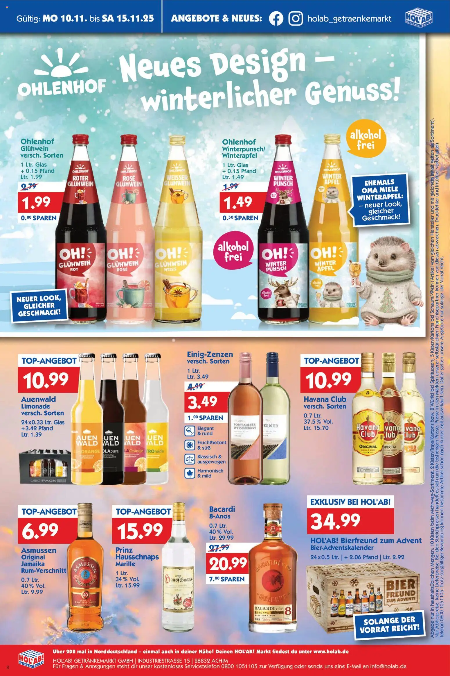 HOL’AB! Prospekt 	 – gültig ab 10.11.2025 | Seite: 8 | Produkte: Bacardi, Bier, Äpfel, Limonade