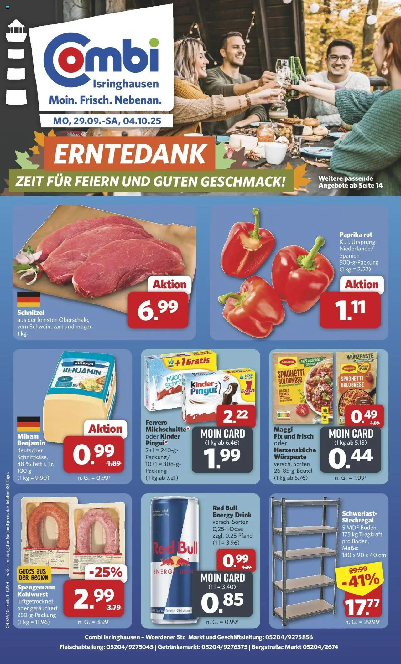 Combi Prospekt Steinhagen	 – gültig ab 28.09.2025 | Seite: 1 | Produkte: Energy, Paprika rot, Schnitzel, Paprika