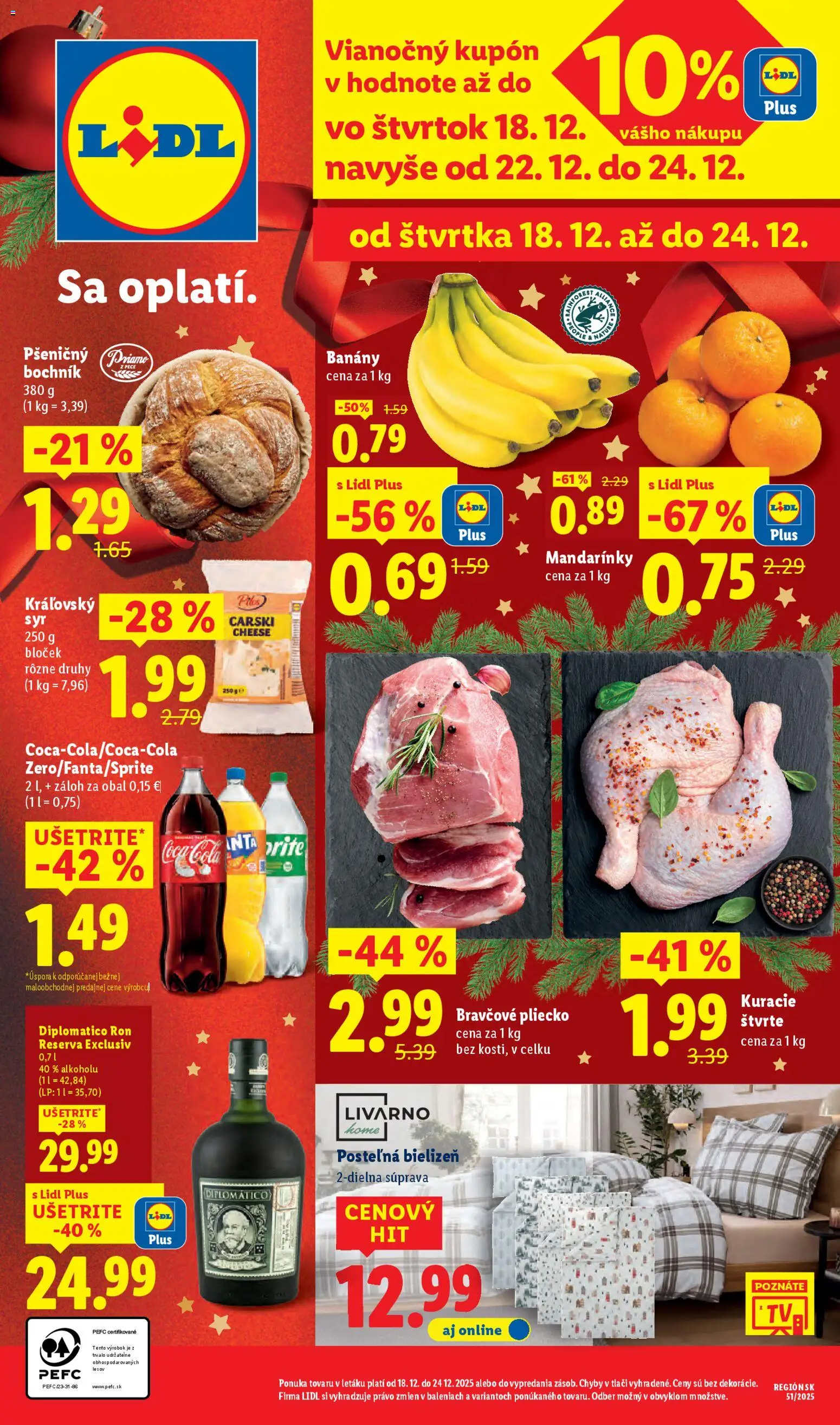 Nové Lidl akcie – leták je platný od 18.12.2025 | Strana: 1 | Produkty: Diplomatico, Syr, Banány, Cola