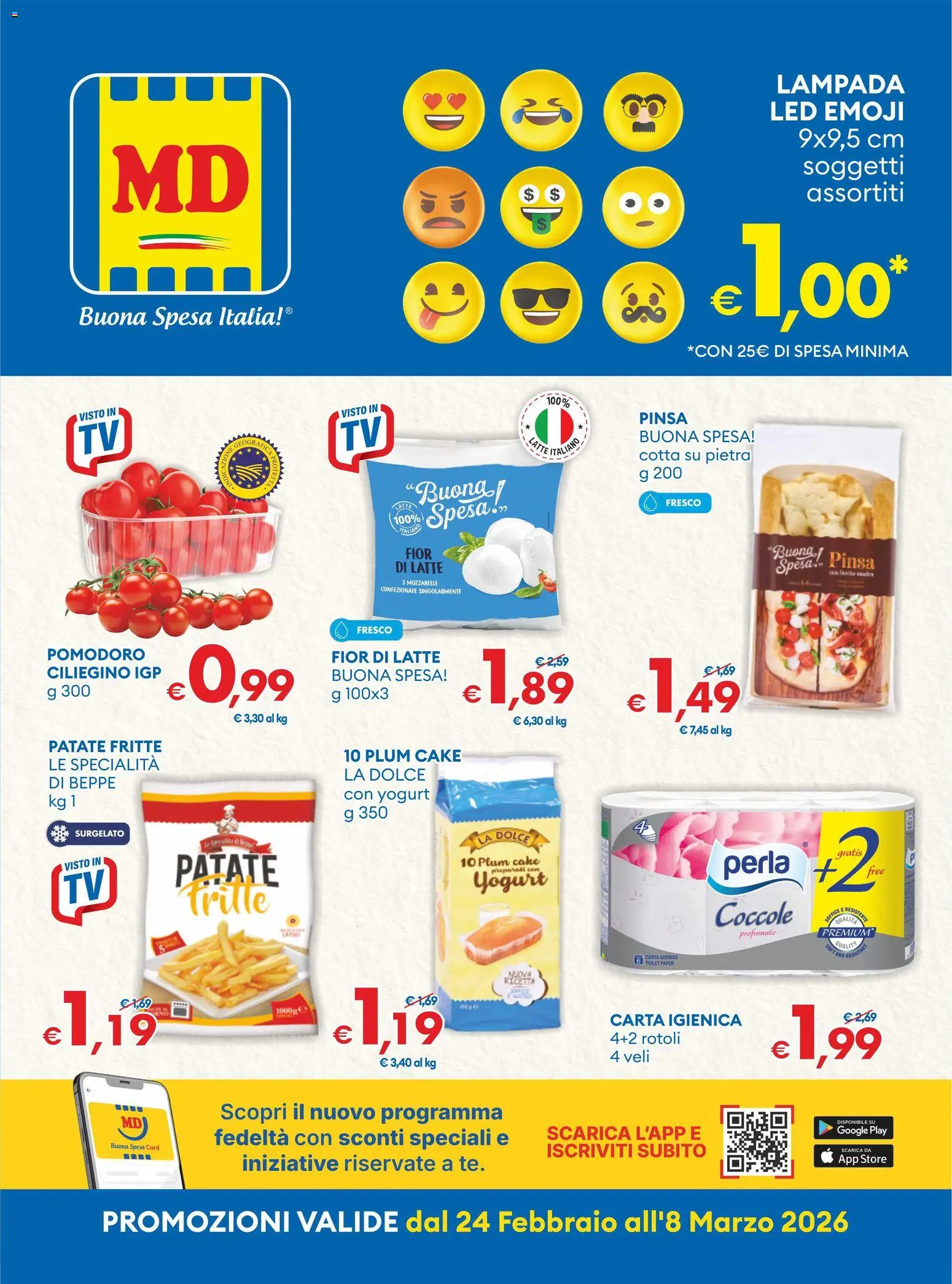 Volantino MD Discount del 24.02.2026 | Pagina: 1 | Prodotti: Carta igienica, Yogurt, Patate, Pomodoro