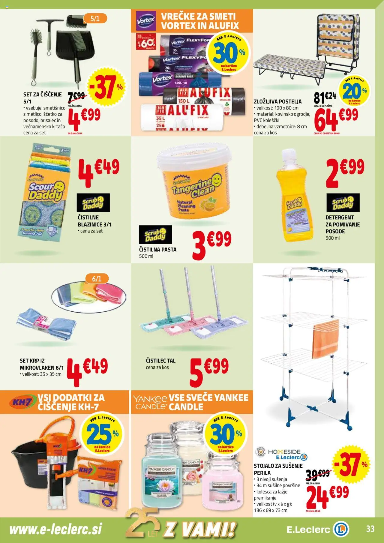 Novi E.leclerc katalog ponudbe – veljaven od 01.10.2025 | Stran: 33 | Izdelki: Postelja, Kos, Detergent, Svece
