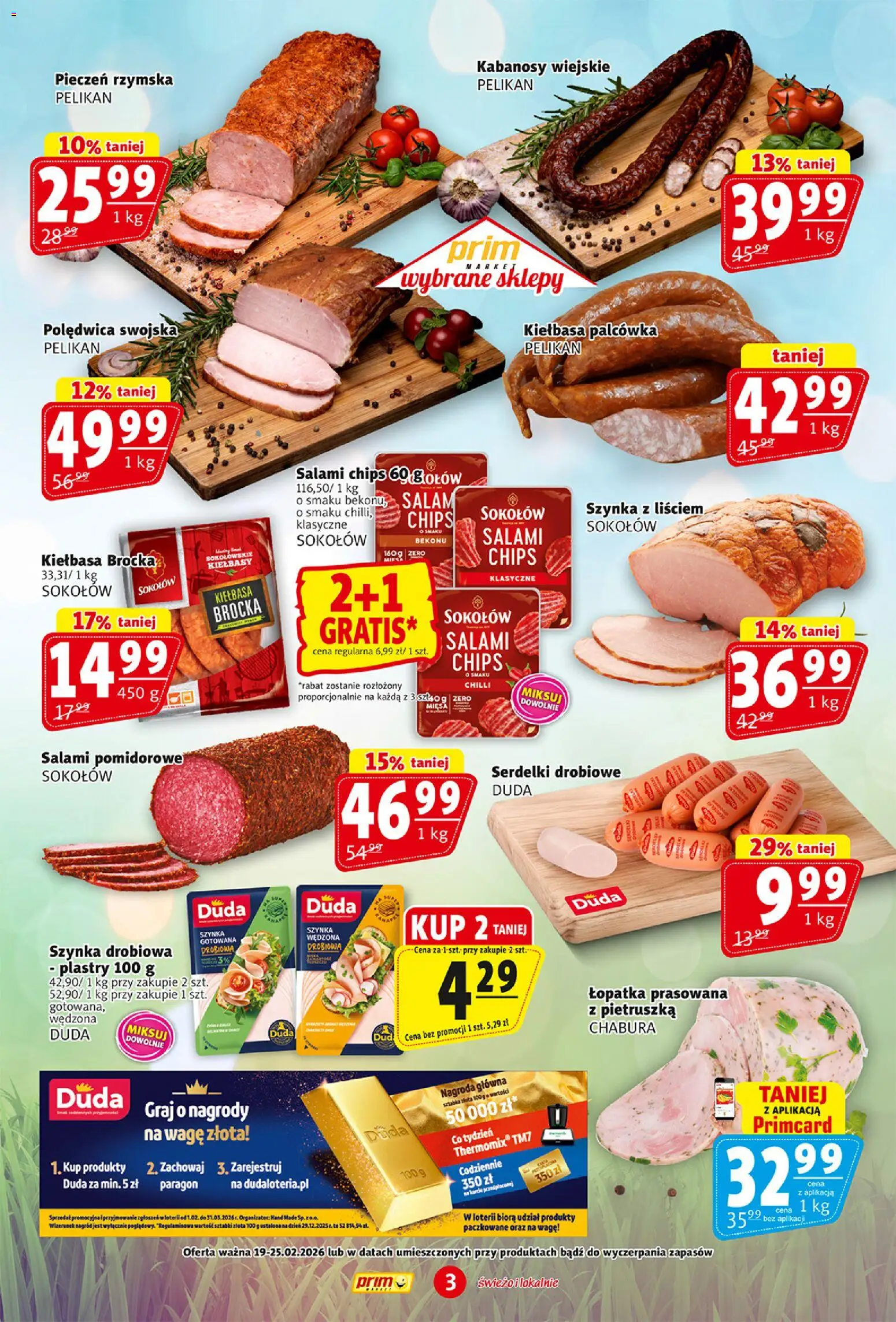 Prim Market Gazetka od 19.02.2026 | Strona: 3 | Produkty: Pietruszka, Kabanosy, Szynka, Kiełbasa palcówka