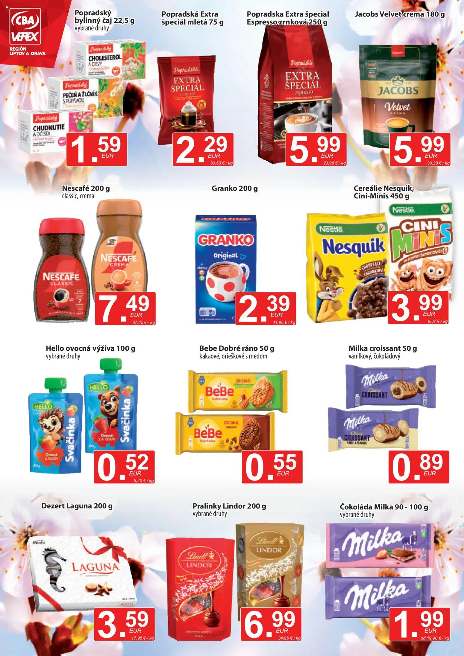 Nové CBA Verex akcie – leták je platný od 16.04.2026 | Strana: 8 | Produkty: Jacobs Velvet, Croissant, Lindor, Nesquik