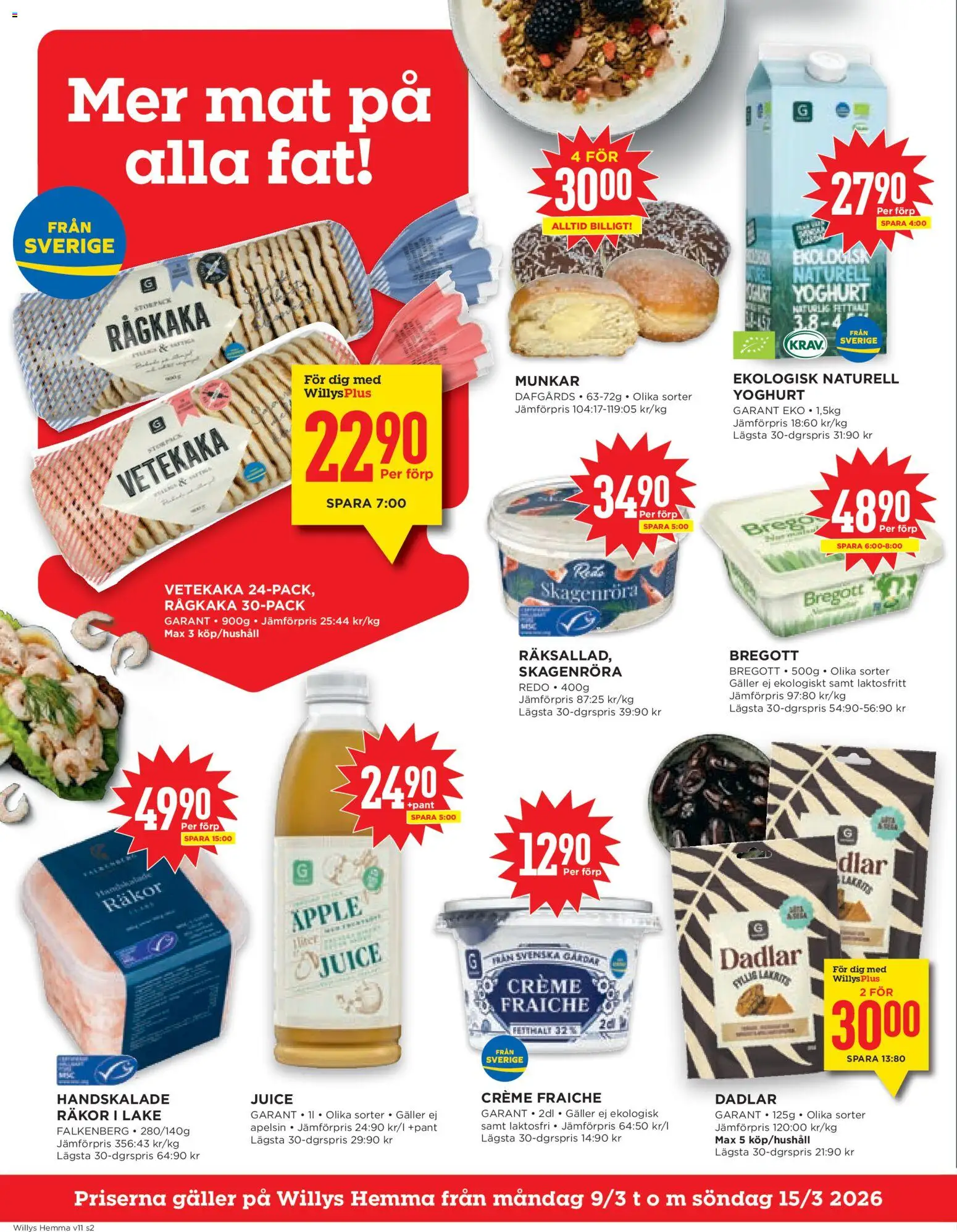 Willys reklamblad aktuell från 09.03.2026 | Sida: 2 | Produkter: Räkor, Juice, Äpple, Apelsin