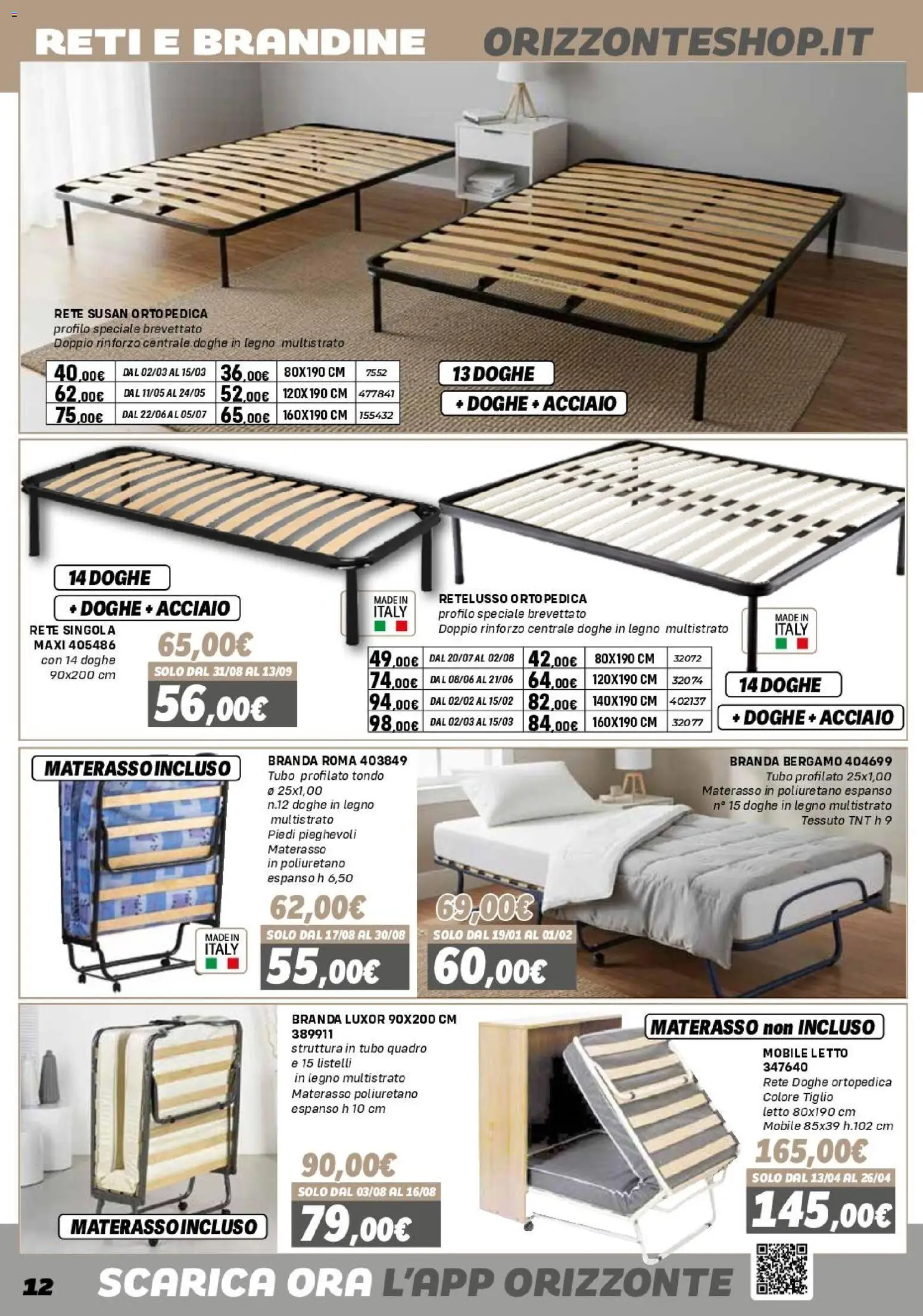 Volantino Orizzonte del 16.01.2026 | Pagina: 12 | Prodotti: Mobile, Tubo, Letto, Materasso