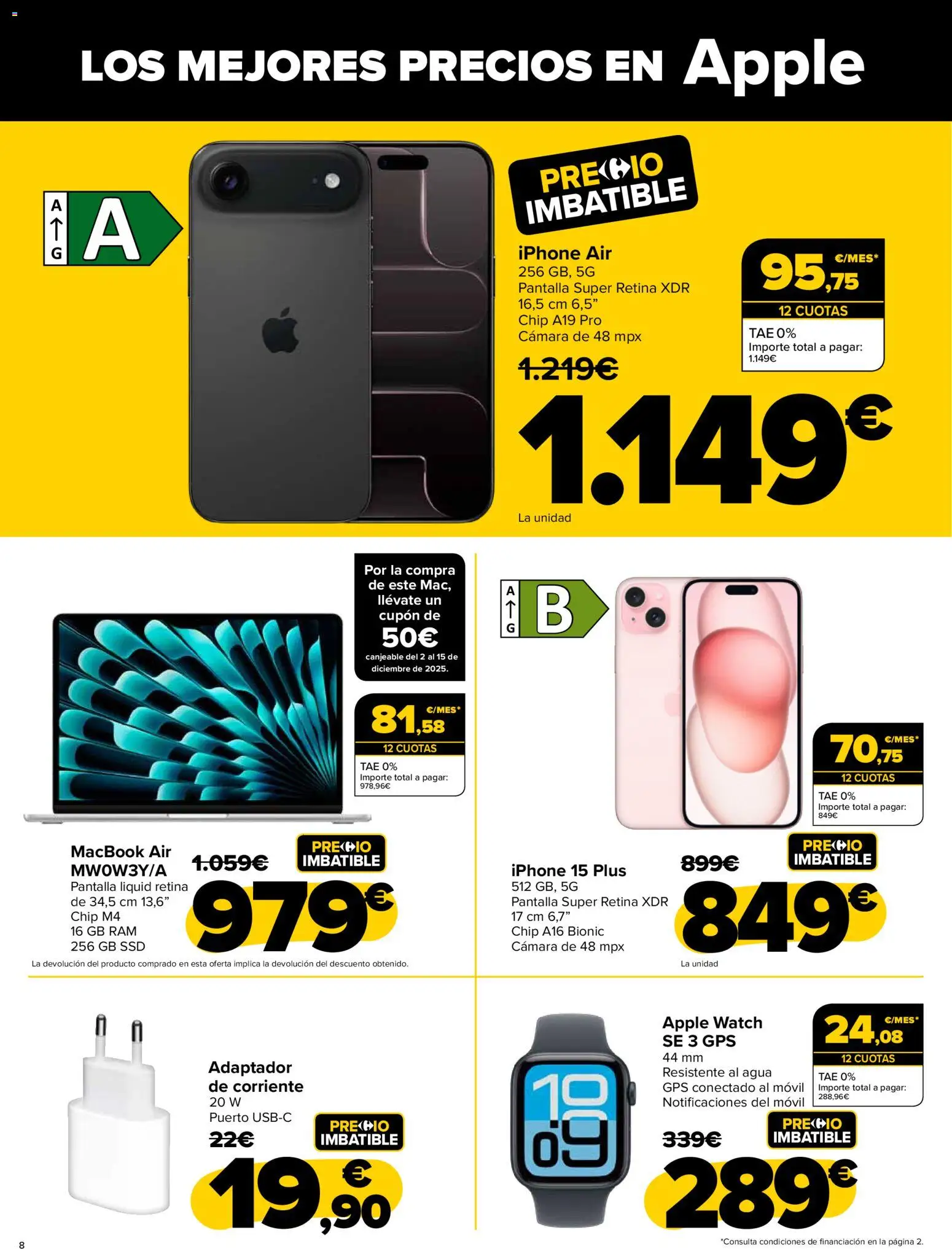 Carrefour - Black Friday │ válido desde el 20.11.2025 | Página: 8 | Productos: Apple, Iphone, Cámara, Adaptador