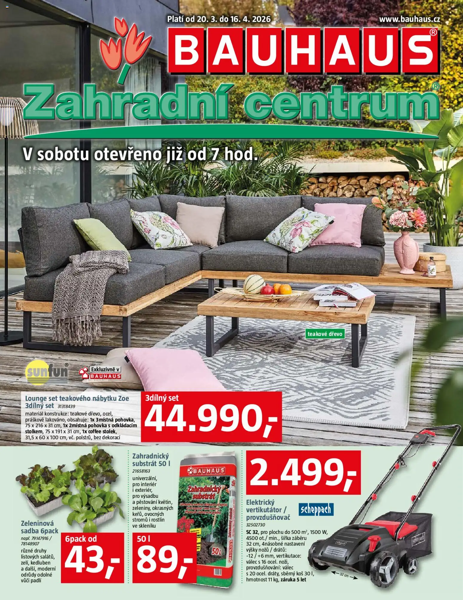 Bauhaus katalog Zahradní centrum od 20.03.2026 | Strana: 1 | Produkty: Vertikutátor, Substrát, Koš, Zahradnický substrát