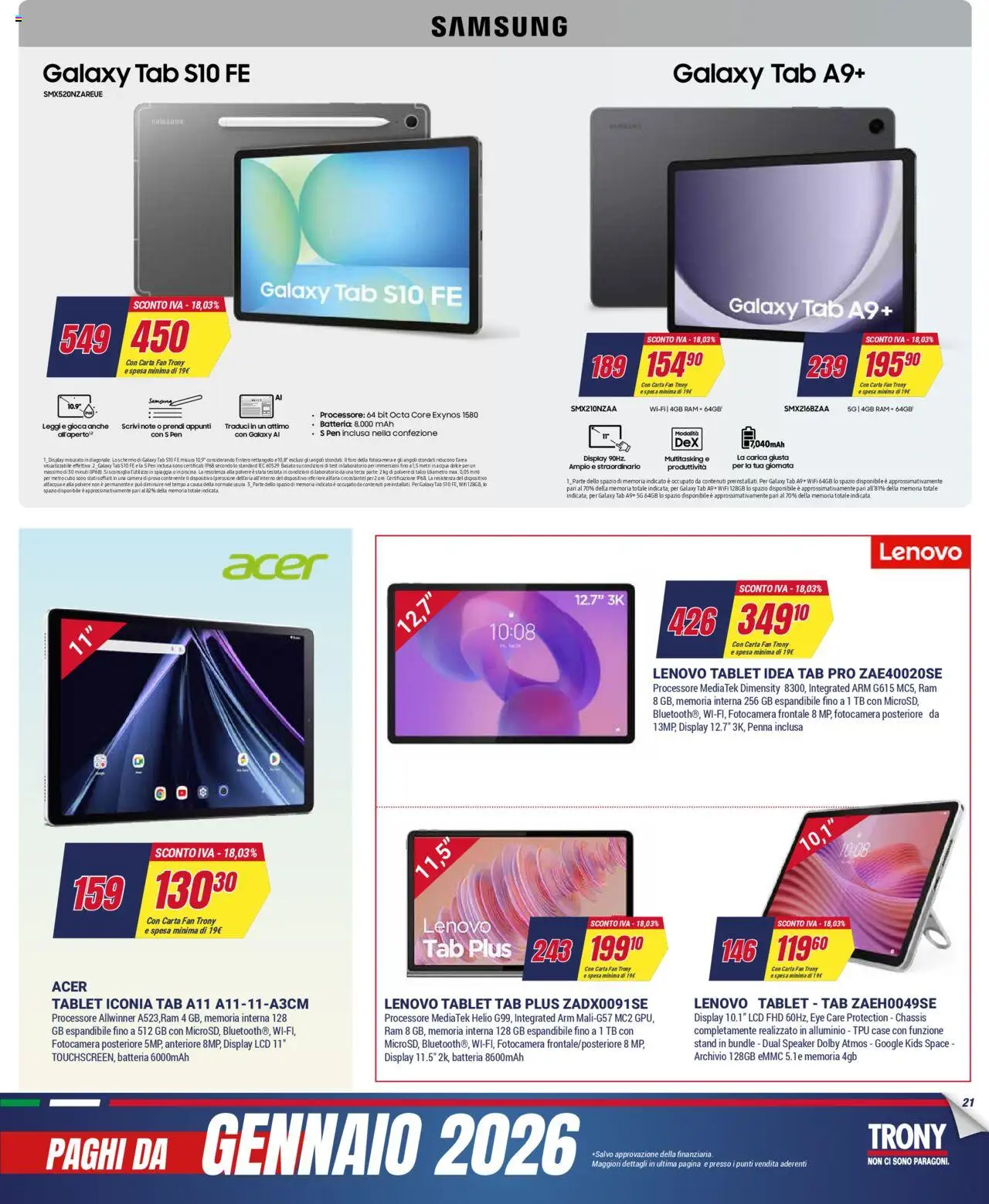 Volantino Trony del 02.10.2025 | Pagina: 21 | Prodotti: Talco, Tablet, Fotocamera, Speaker