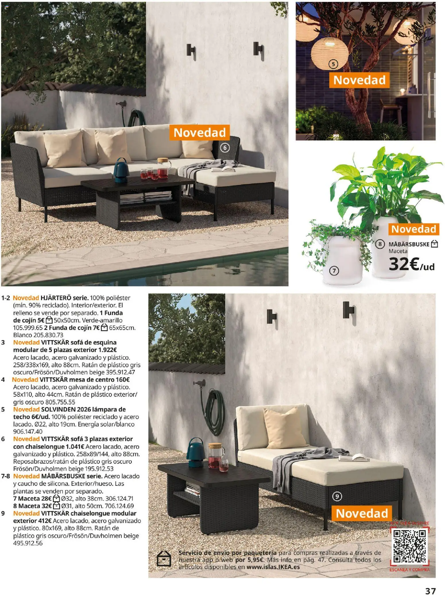 Catálogo IKEA Muebles de exterior │ válido desde el 17.12.2025 | Página: 37 | Productos: Lámpara de techo, Funda de cojín, Cojín, Mesa