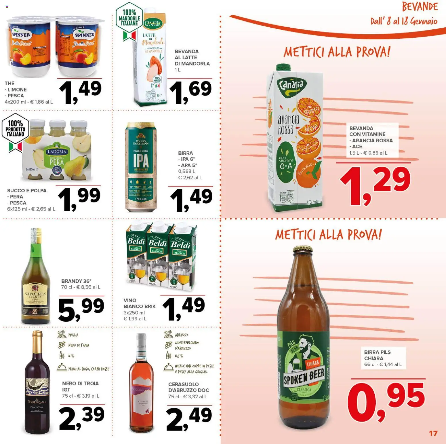 Volantino Todis del 08.01.2026 | Pagina: 17 | Prodotti: Succo, Latte, Mandorle, Arancia