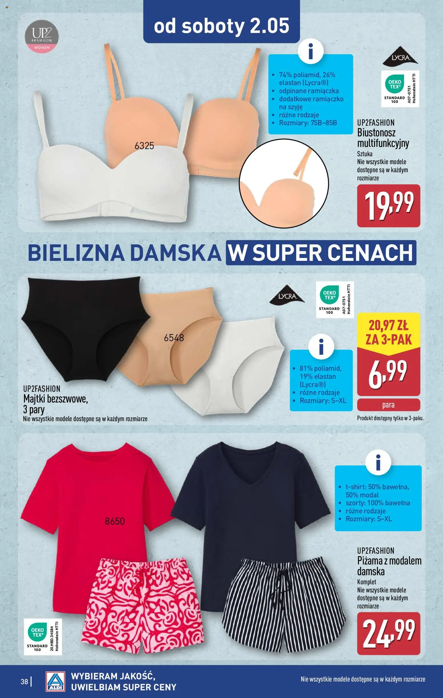 Aldi gazetka od 27.04.2026 | Strona: 38 | Produkty: Bielizna, Majtki, Biustonosz, Piżama