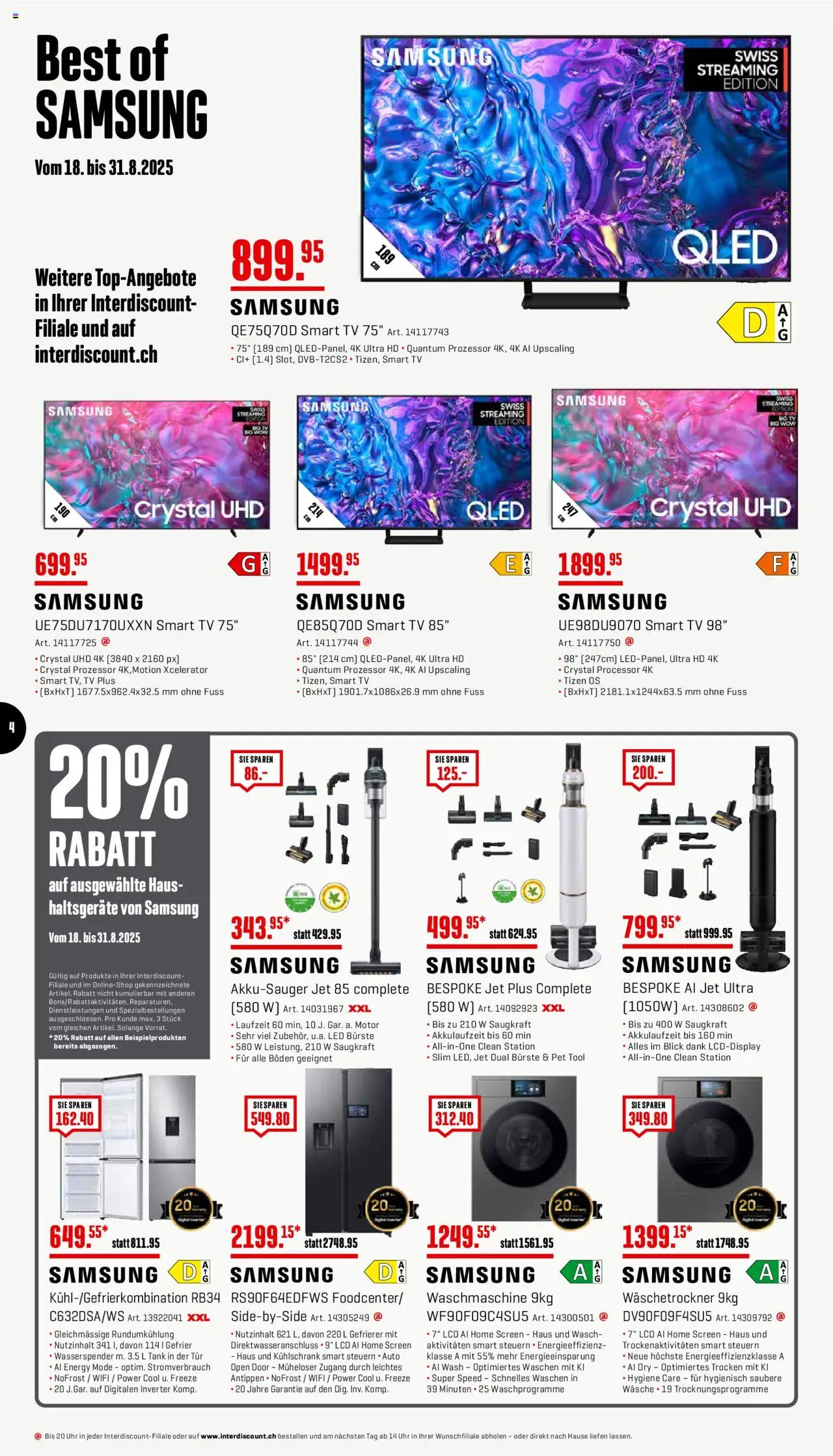 Interdiscount Aktionen ab 18.08.2025 | Seite: 4 | Produkte: Bürste, Uhr, Kühlschrank, Waschmaschine