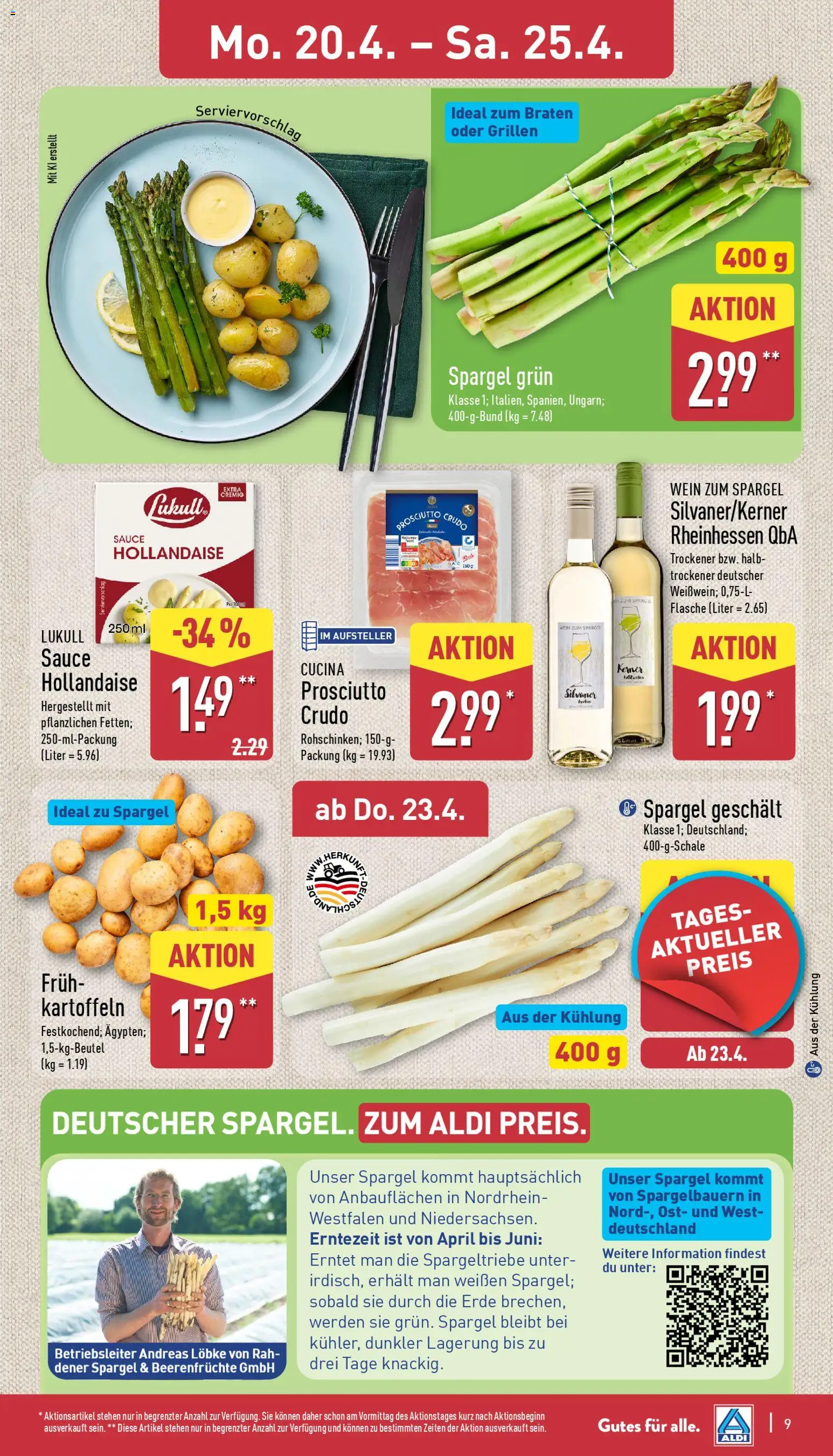 Aldi Prospekt 	 – gültig ab 20.04.2026 | Seite: 9 | Produkte: Spargel, Kartoffeln, Wein