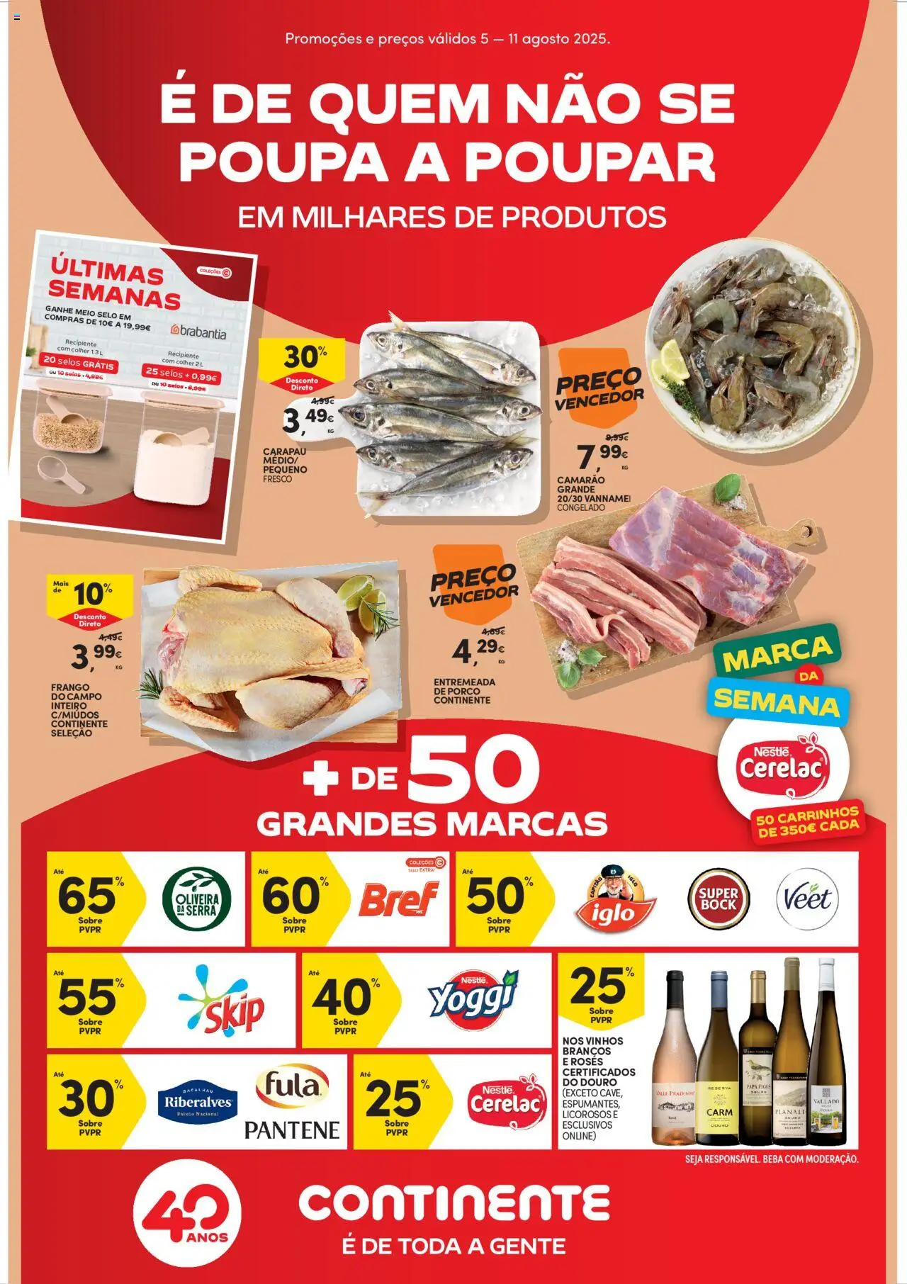 Continente Semanal Continente Bom Dia │ válido de 05.08.2025 | Página: 1 | Produtos: Bacalhau, Frango, Super bock, Camarão