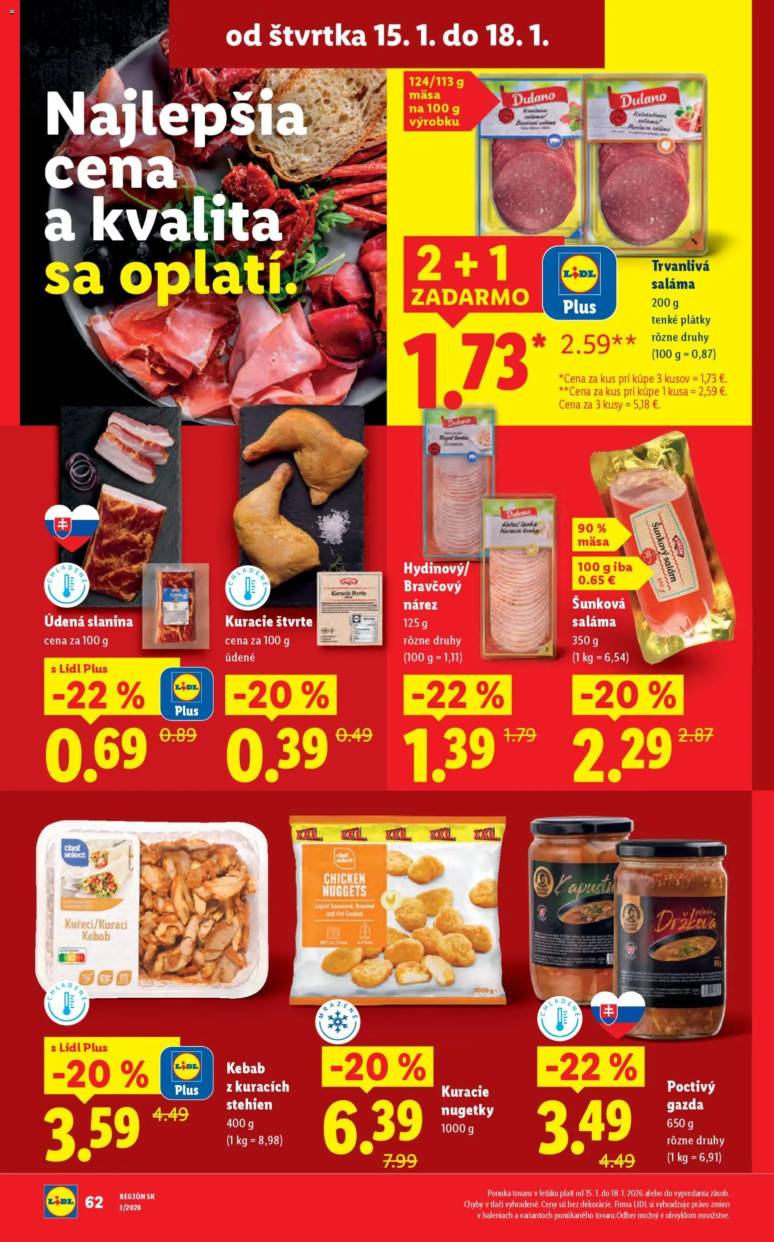 Nové Lidl akcie – leták je platný od 12.01.2026 | Strana: 64 | Produkty: Saláma, Slanina