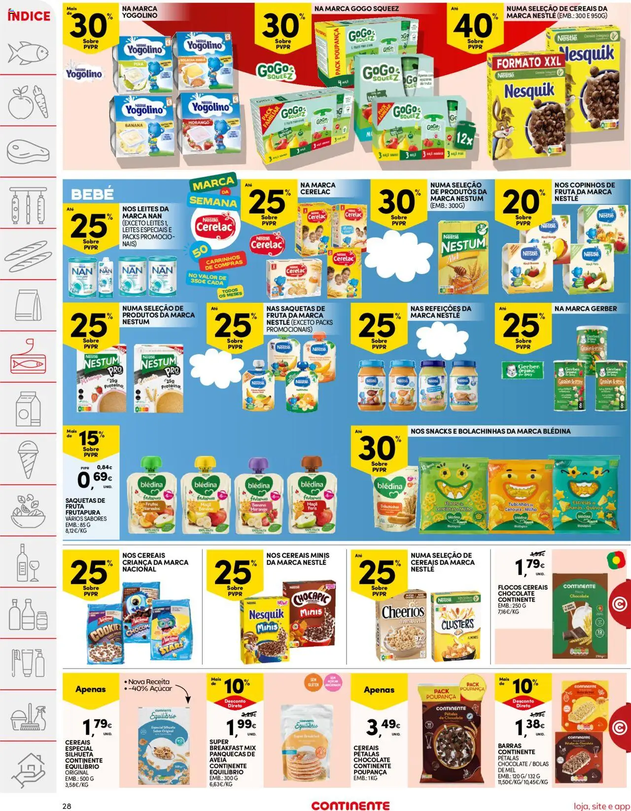 Continente folheto │ válido de 07.10.2025 | Página: 28 | Produtos: Banana, Panquecas, Nestlé, Mel