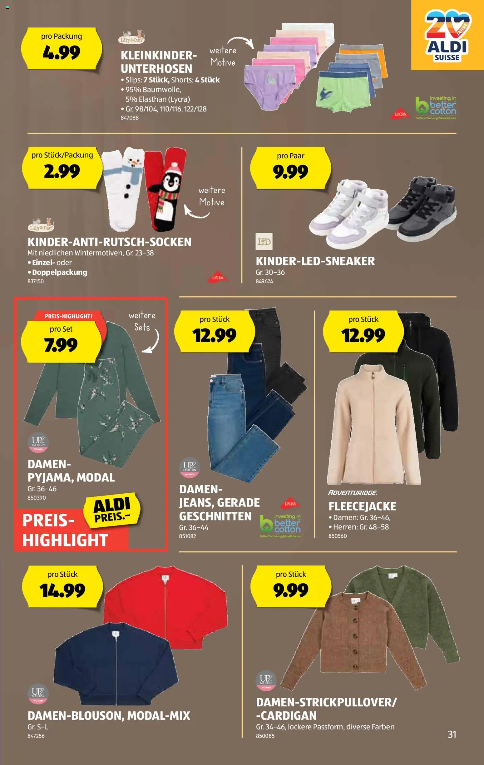 Aldi Aktionen – gültig ab 30.10.2025 | Seite: 32 | Produkte: Unterhosen, Cardigan