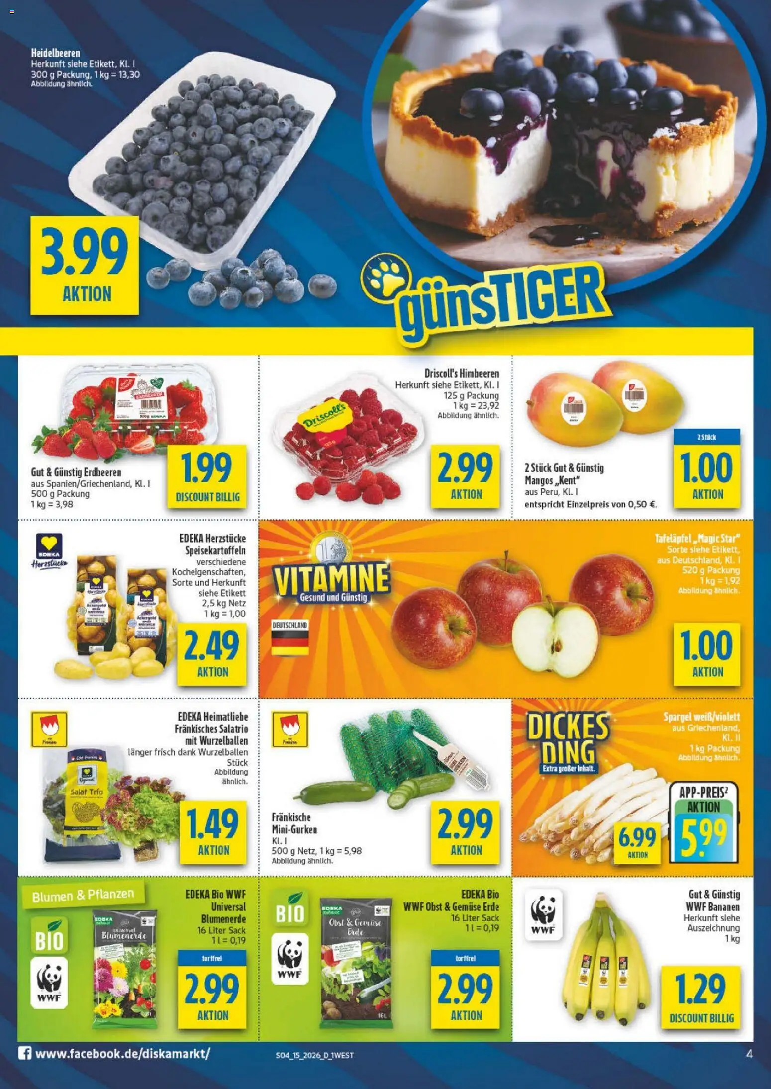 Diska - Diska Angebote Bayern KW15 – gültig ab 07.04.2026 | Seite: 4 | Produkte: Bananen, Heidelbeeren, Gemüse, Obst