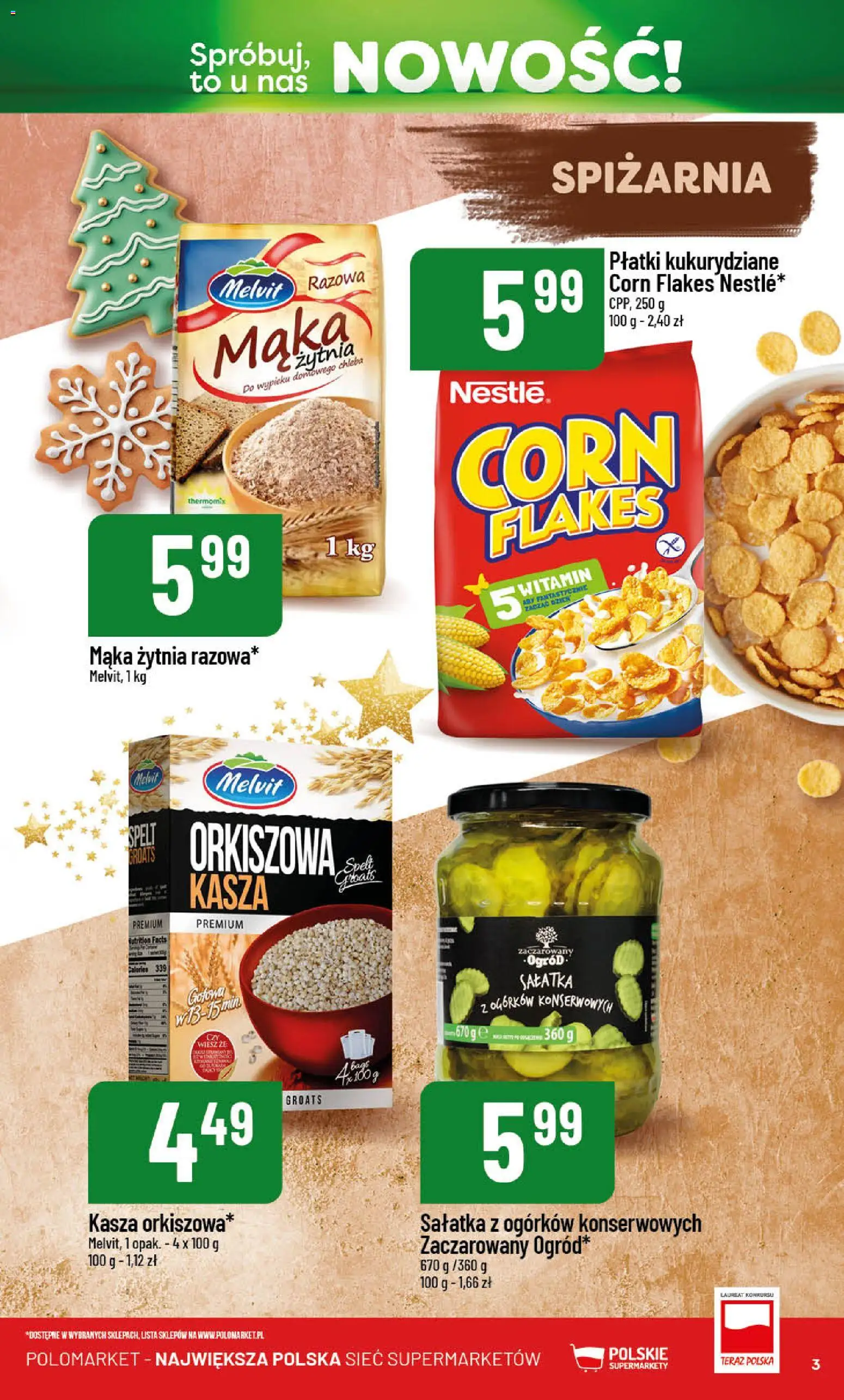POLOmarket Gazetka - Nowości od 01.12.2025 | Strona: 3 | Produkty: Kasza, Płatki, Sałatka, Corn Flakes