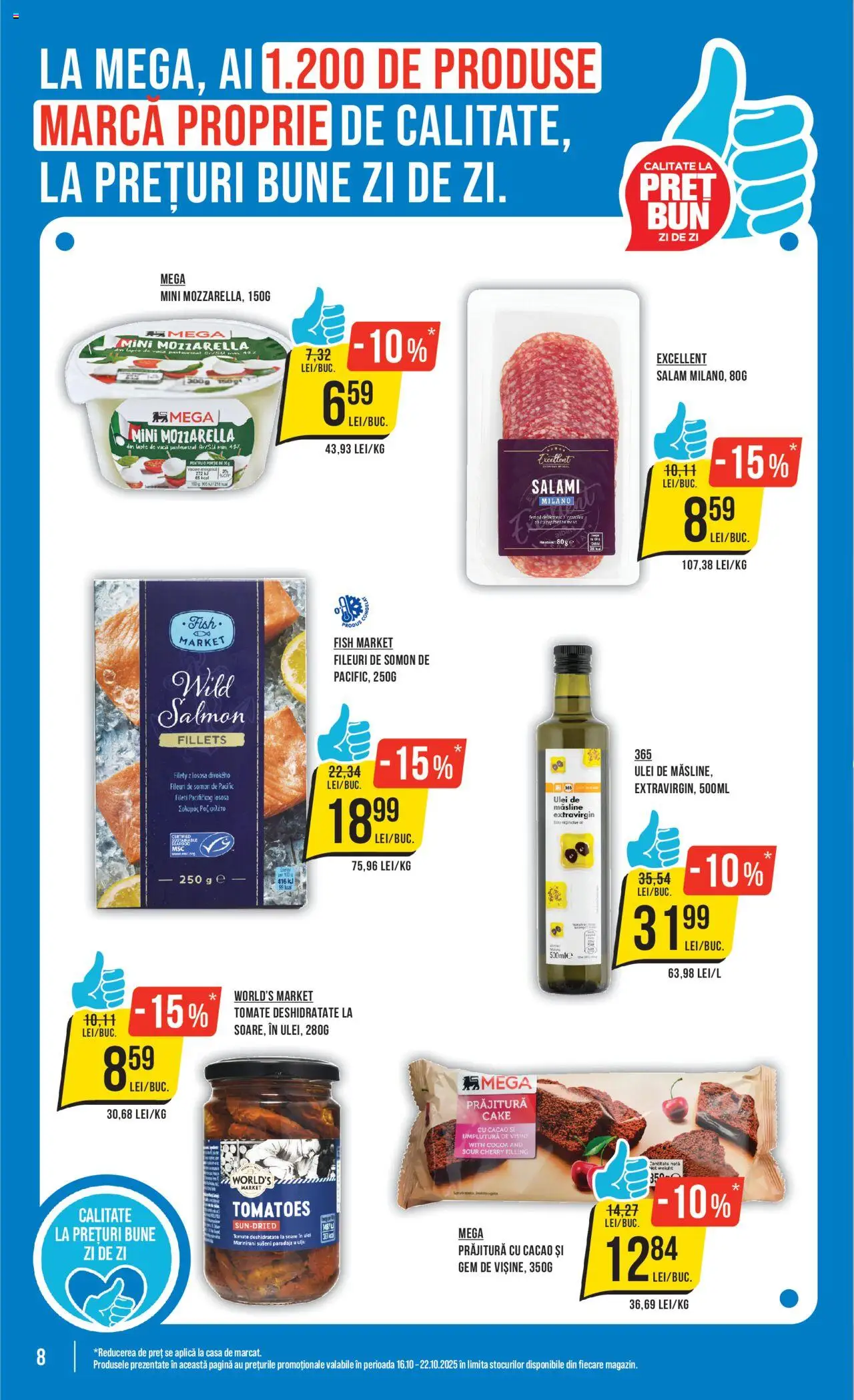 Noul catalog Mega Image – valabil de la 16.10.2025 | Pagină: 8 | Produse: Măsline, Prăjitură, Gem, Mozzarella
