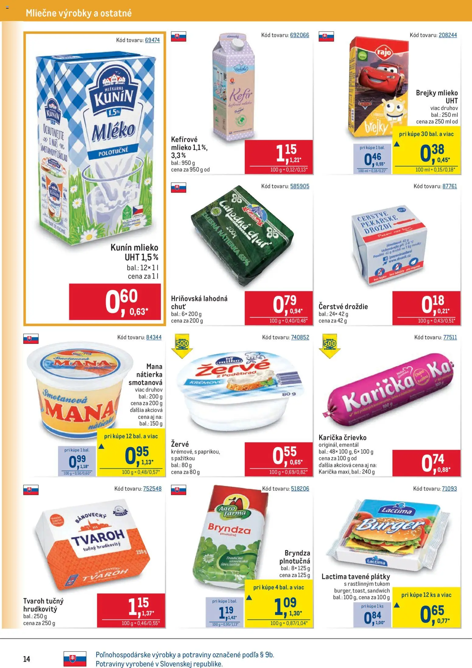 Nové Metro akcie – leták je platný od 22.10.2025 | Strana: 14 | Produkty: Mlieko, Bryndza, Tvaroh