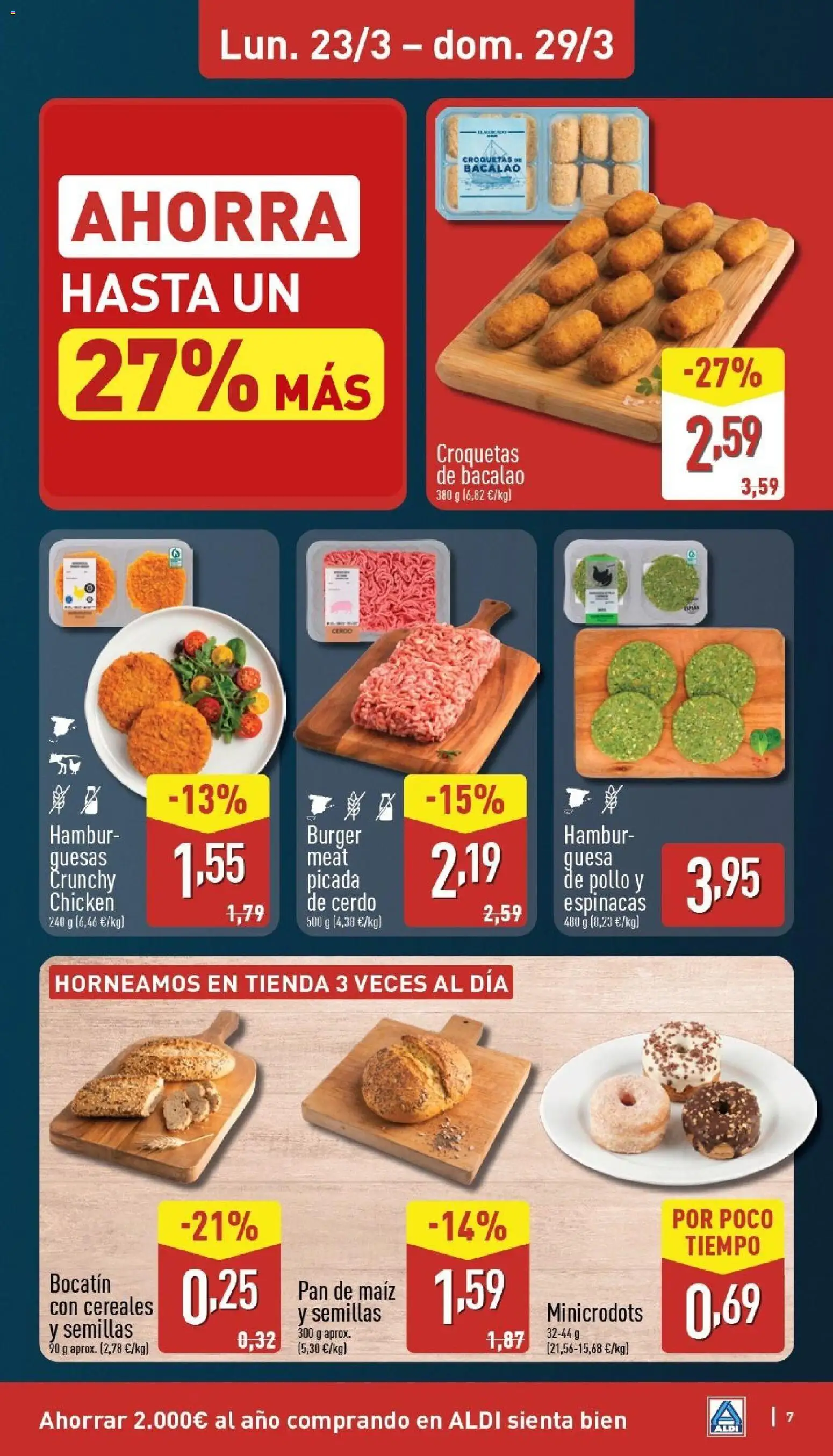 Aldi folleto Baleares │ válido desde el 23.03.2026 | Página: 7 | Productos: Pan, Cereales, Σοκολατούχο γάλα, Donuts