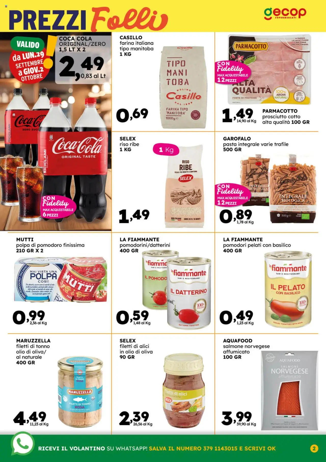 Volantino GECOP del 22.09.2025 | Pagina: 2 | Prodotti: Prosciutto Cotto, Salmone, Pasta, Coca Cola