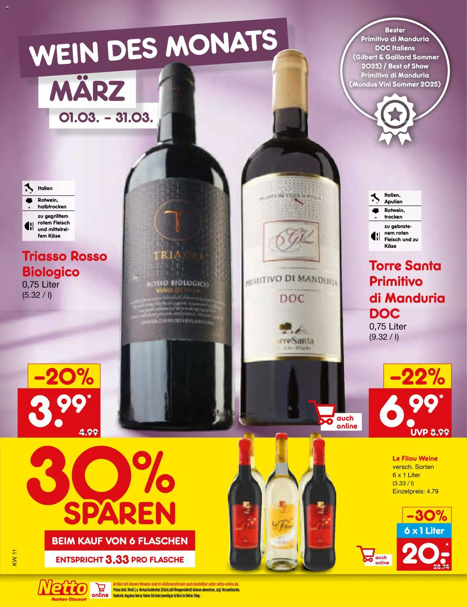 Netto Marken-Discount Prospekt 	 – gültig ab 09.03.2026 | Seite: 22 | Produkte: Le filou, Käse, Wein, Fleisch
