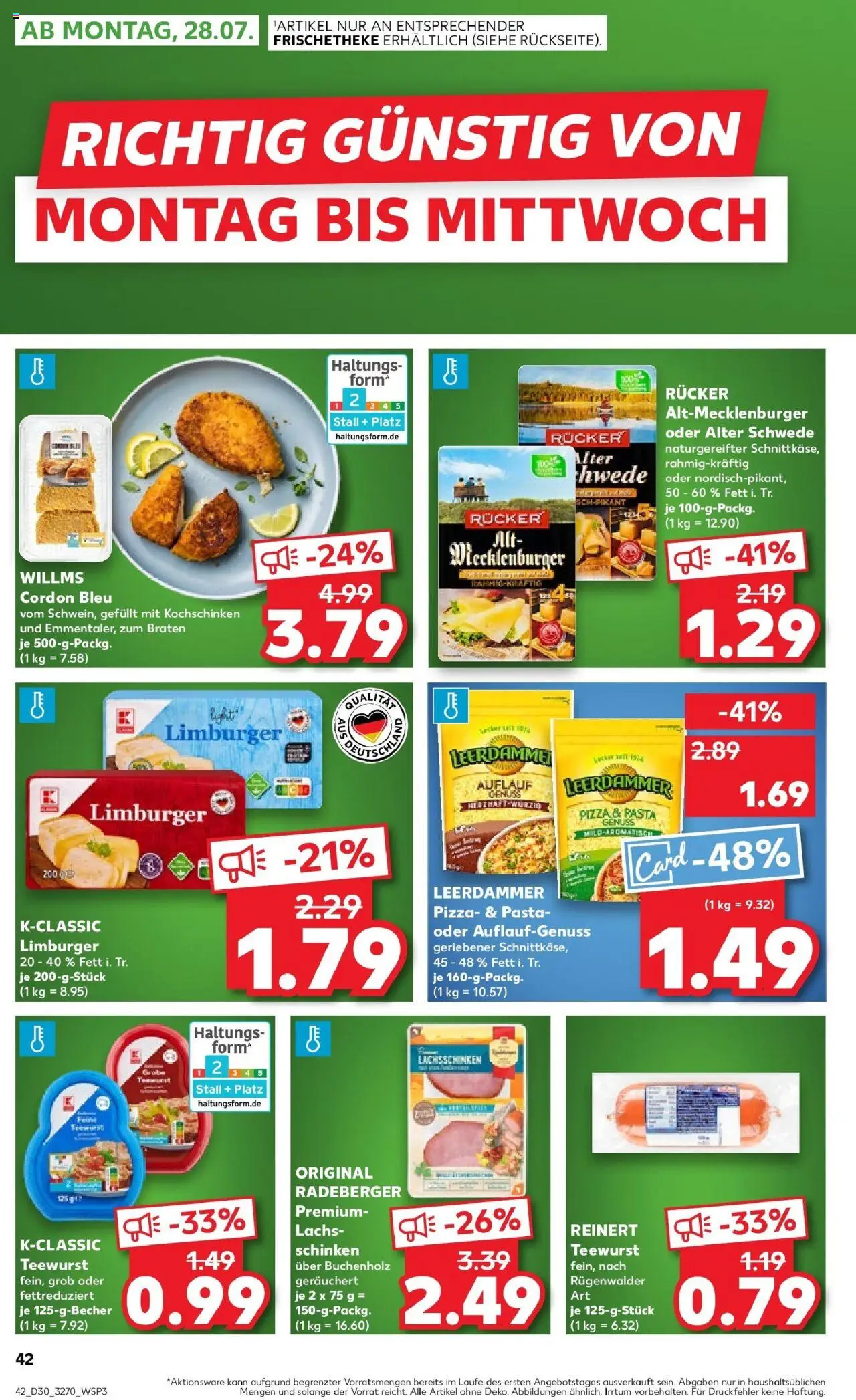 Kaufland prospekt Brandenburg An Der Havel	 - gültig ab dem 27.07.2025 | Seite: 5 | Produkte: Leerdammer, Lachs, Pasta, Pizza