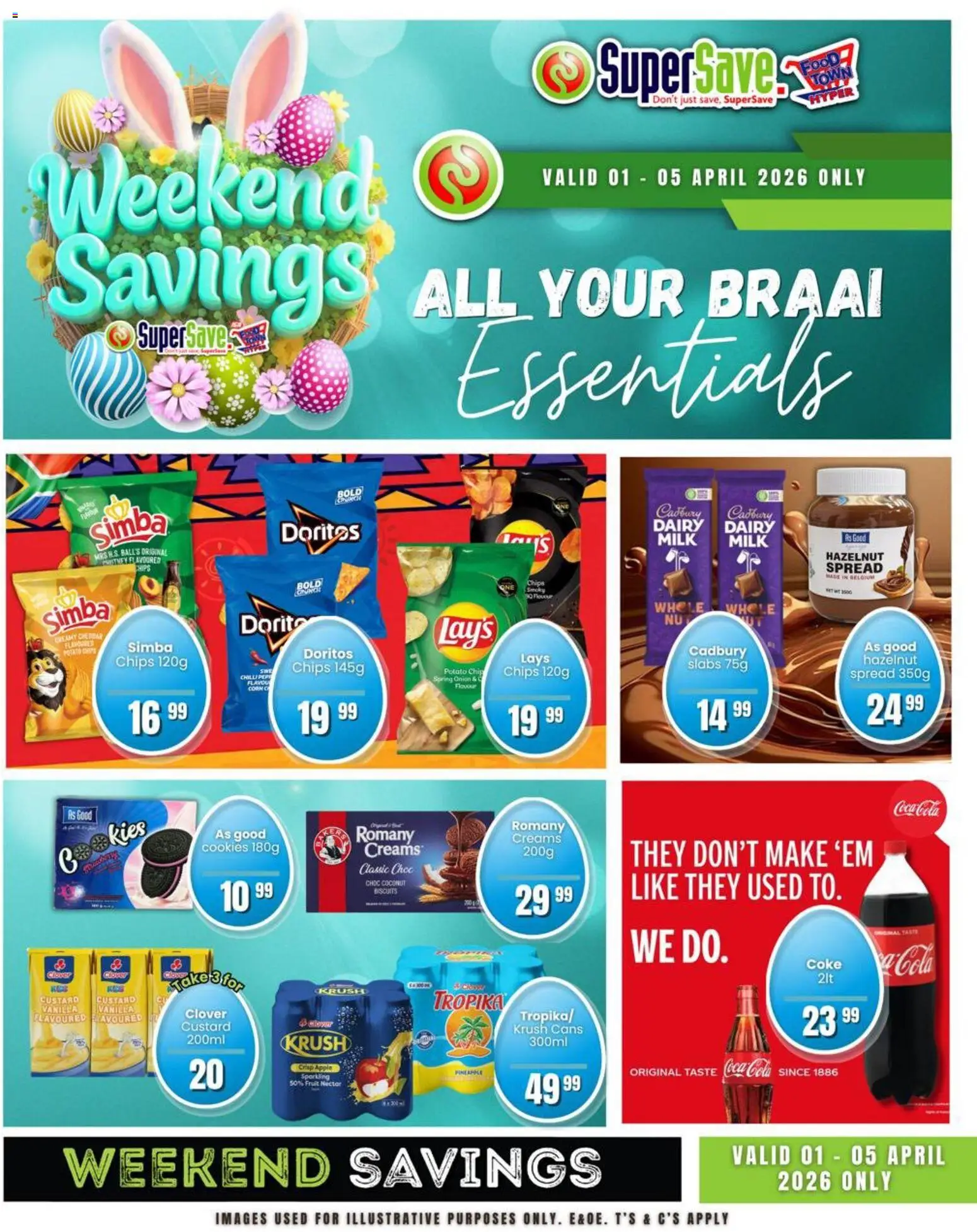New Super Save catalogue – valid from 01.04.2026 | Page: 3 | Products: Custard, Coke, Biscuits, Chilli